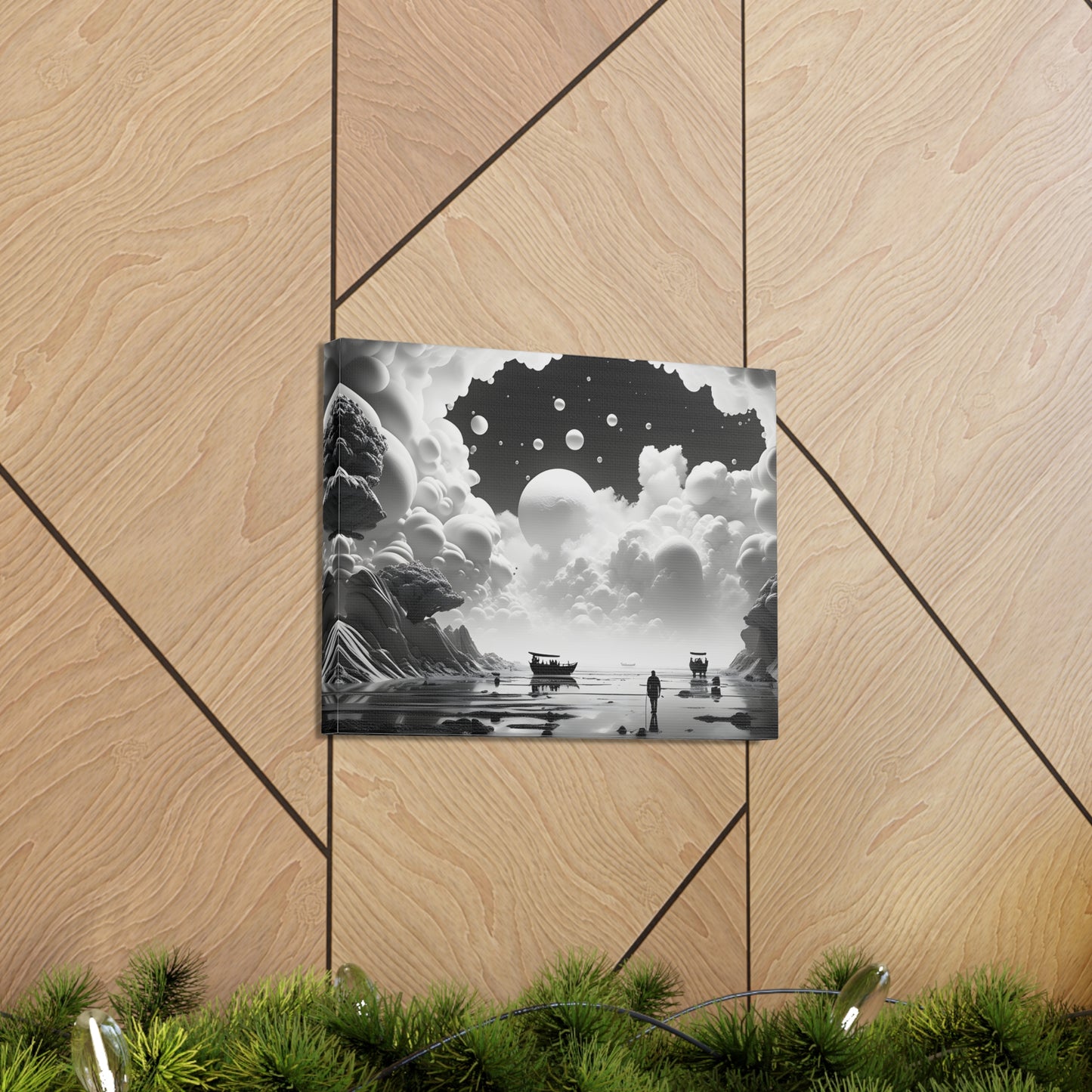Celestial Waterway: Black and White Wall Décor