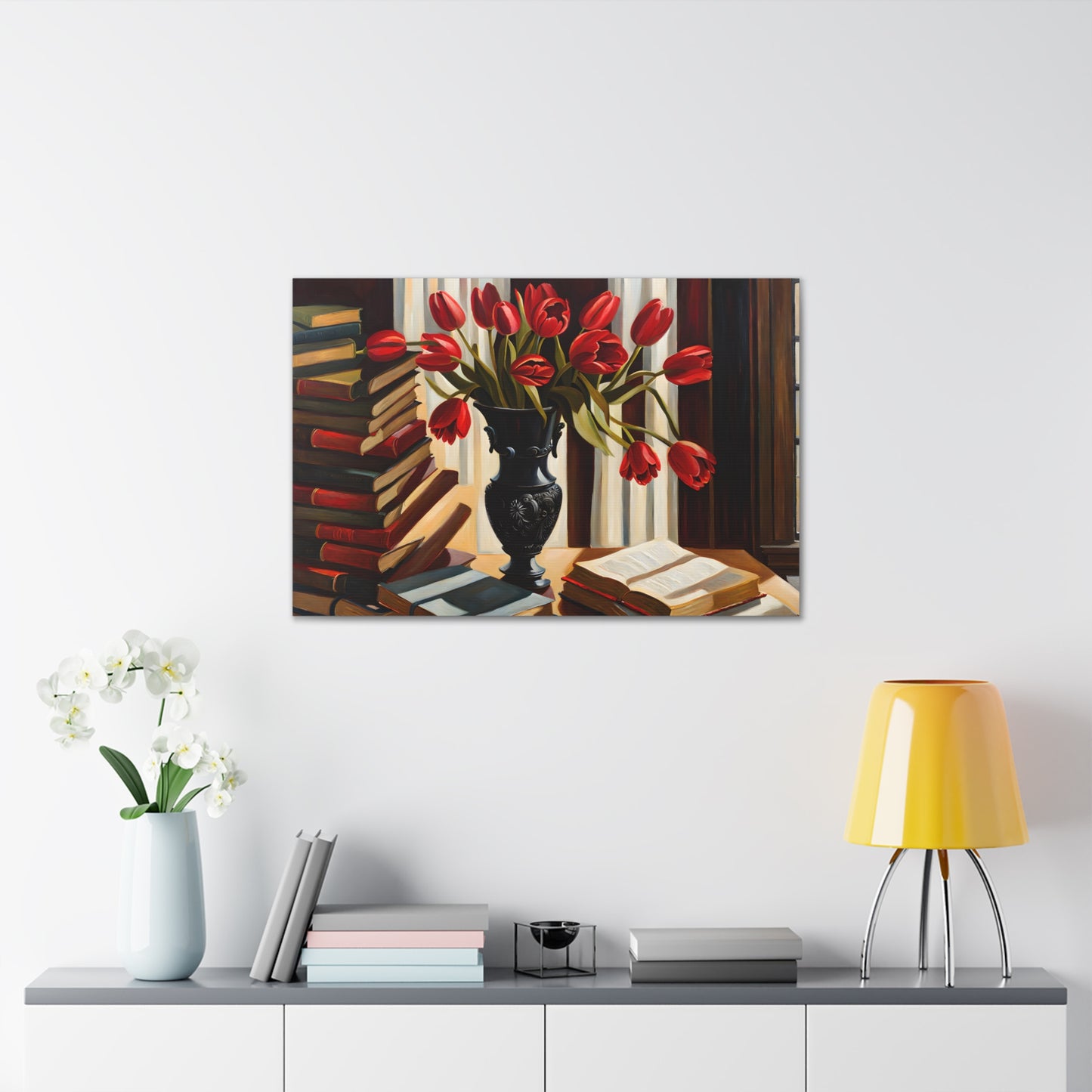 Drenched Tulips: Classic Oil Painting Wall Décor