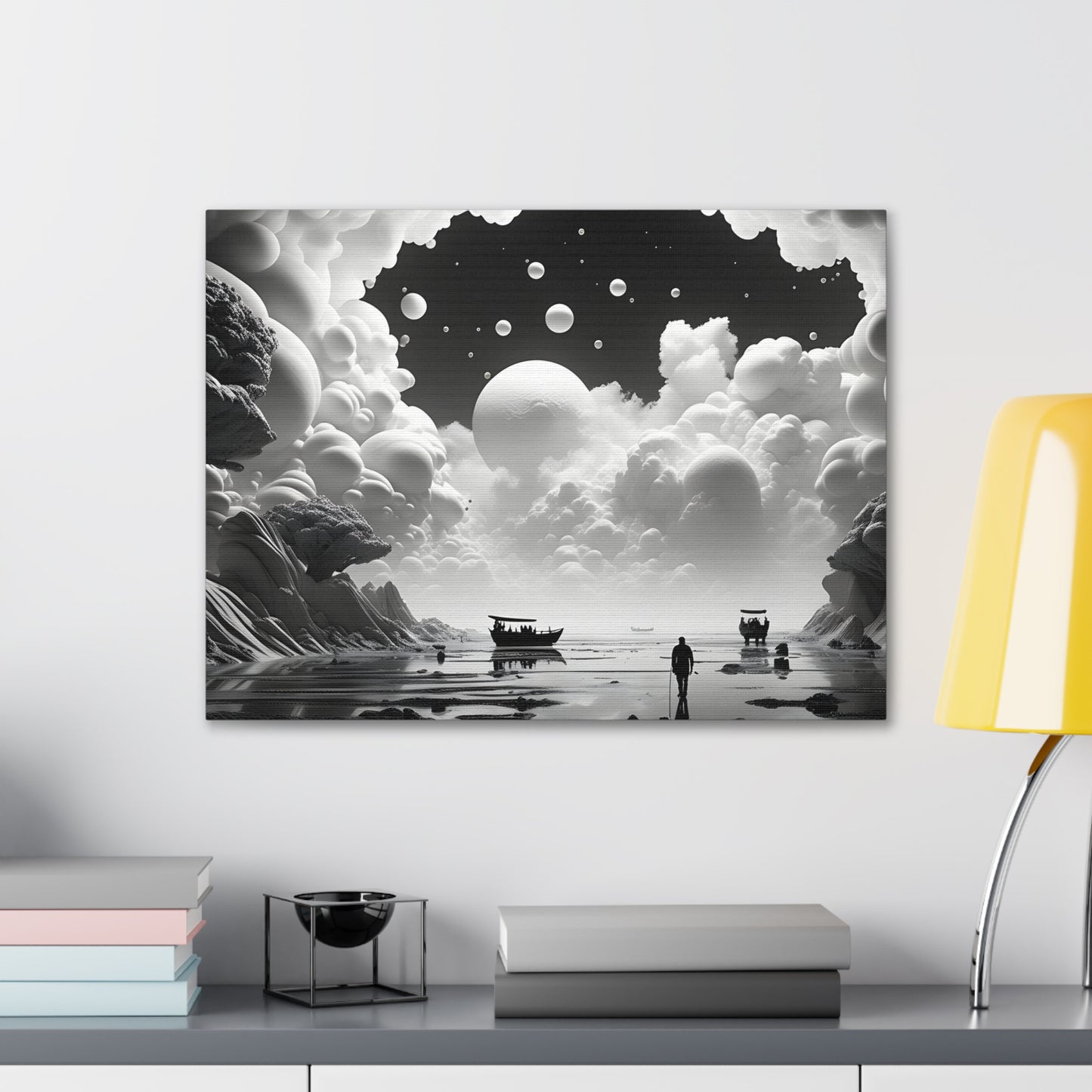 Celestial Waterway: Black and White Wall Décor