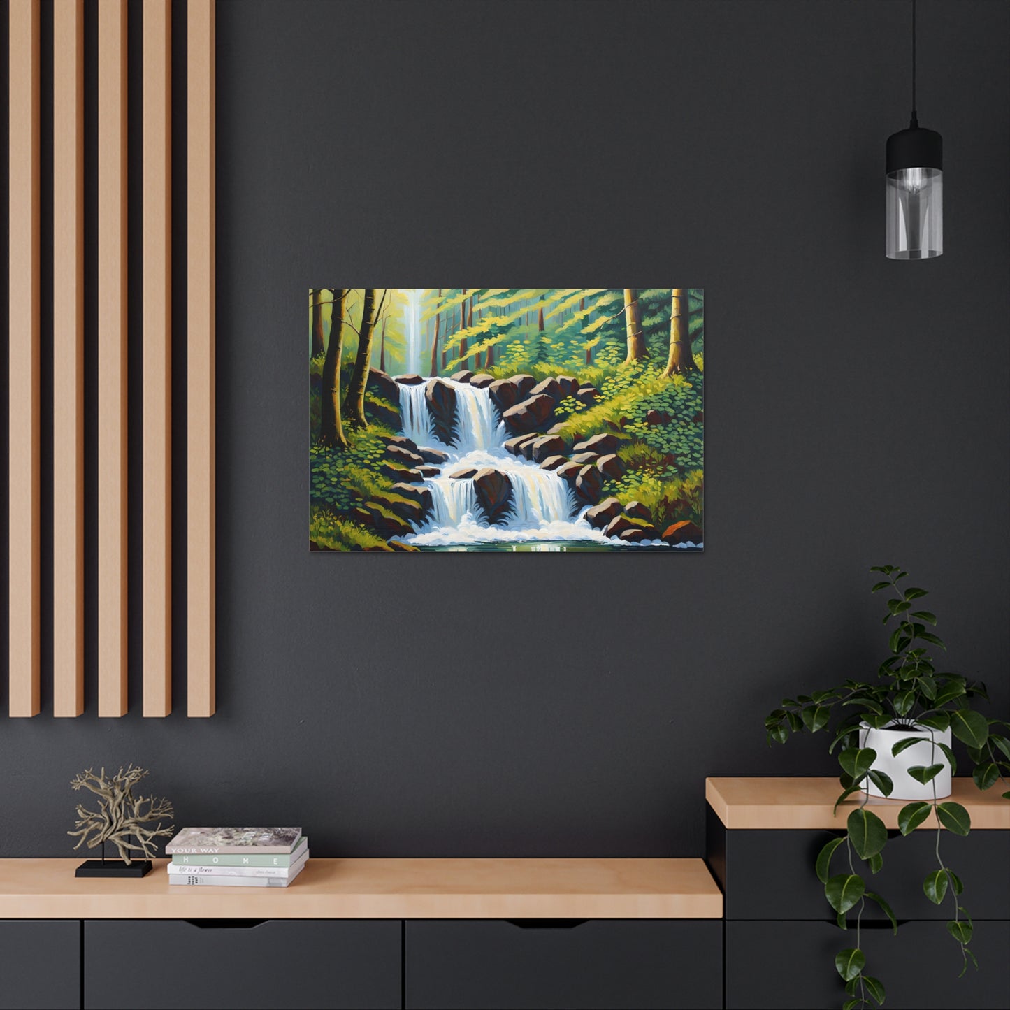 Lush Waterfall: Classic Oil Painting Wall Décor