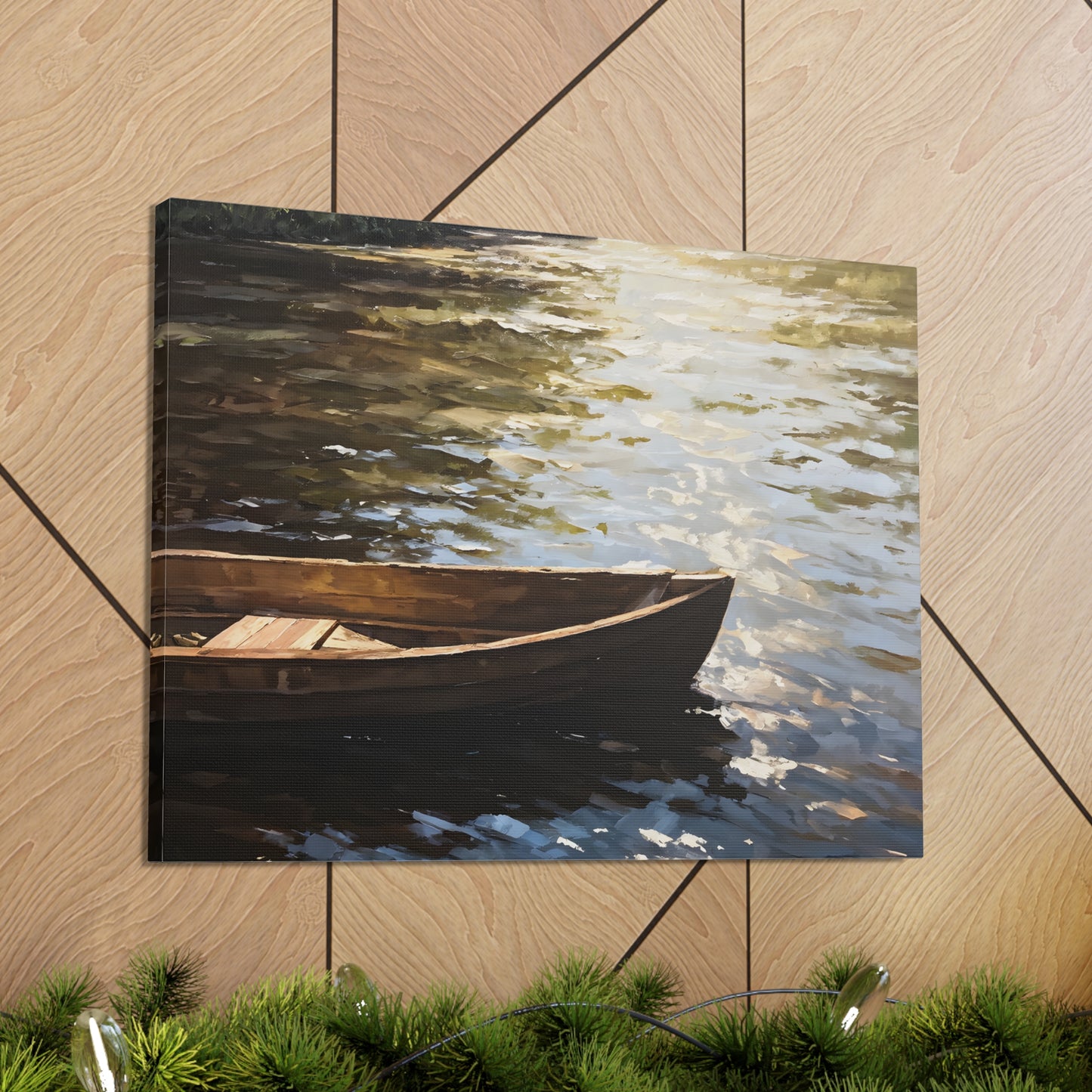 Serene Boat: Classic Oil Painting Wall Décor