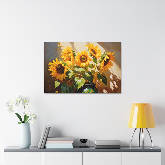 Illuminated Sunflowers: Classic Oil Painting Wall Décor