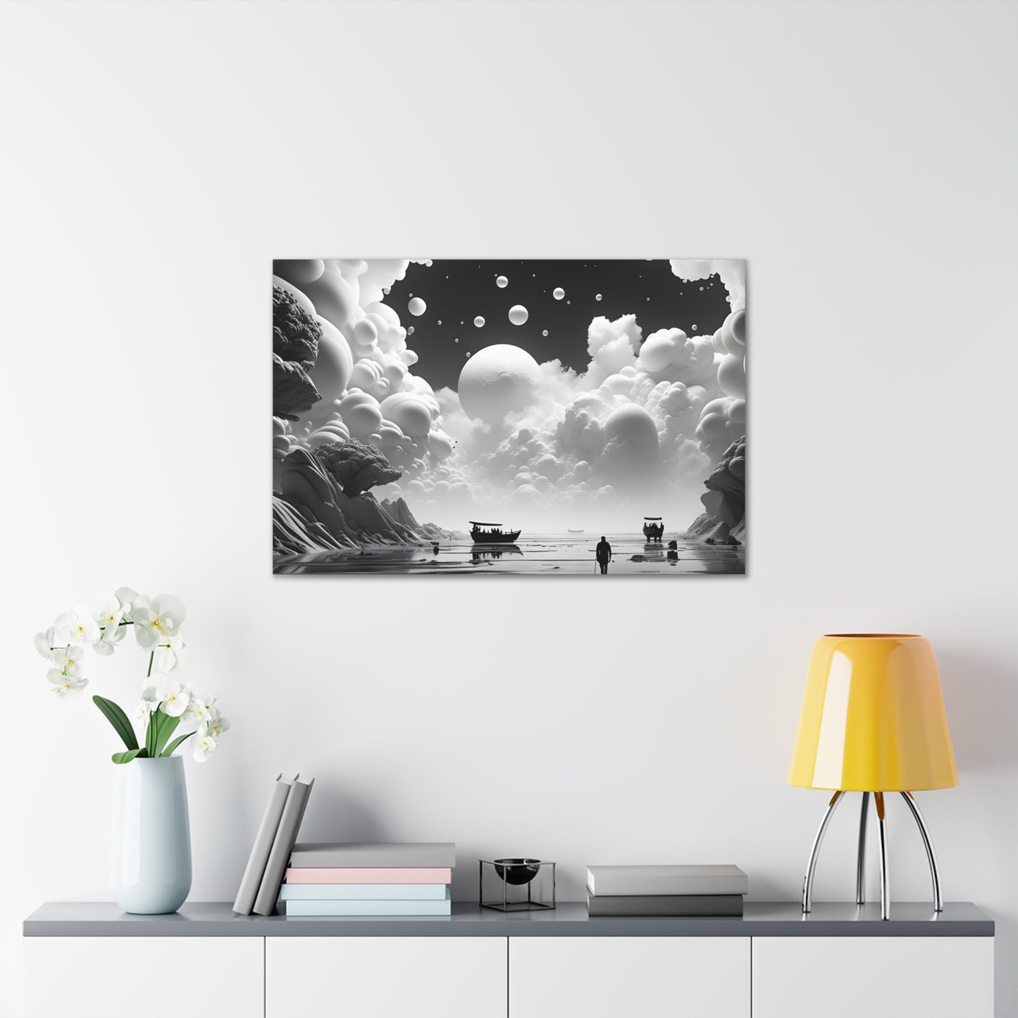 Celestial Waterway: Black and White Wall Décor