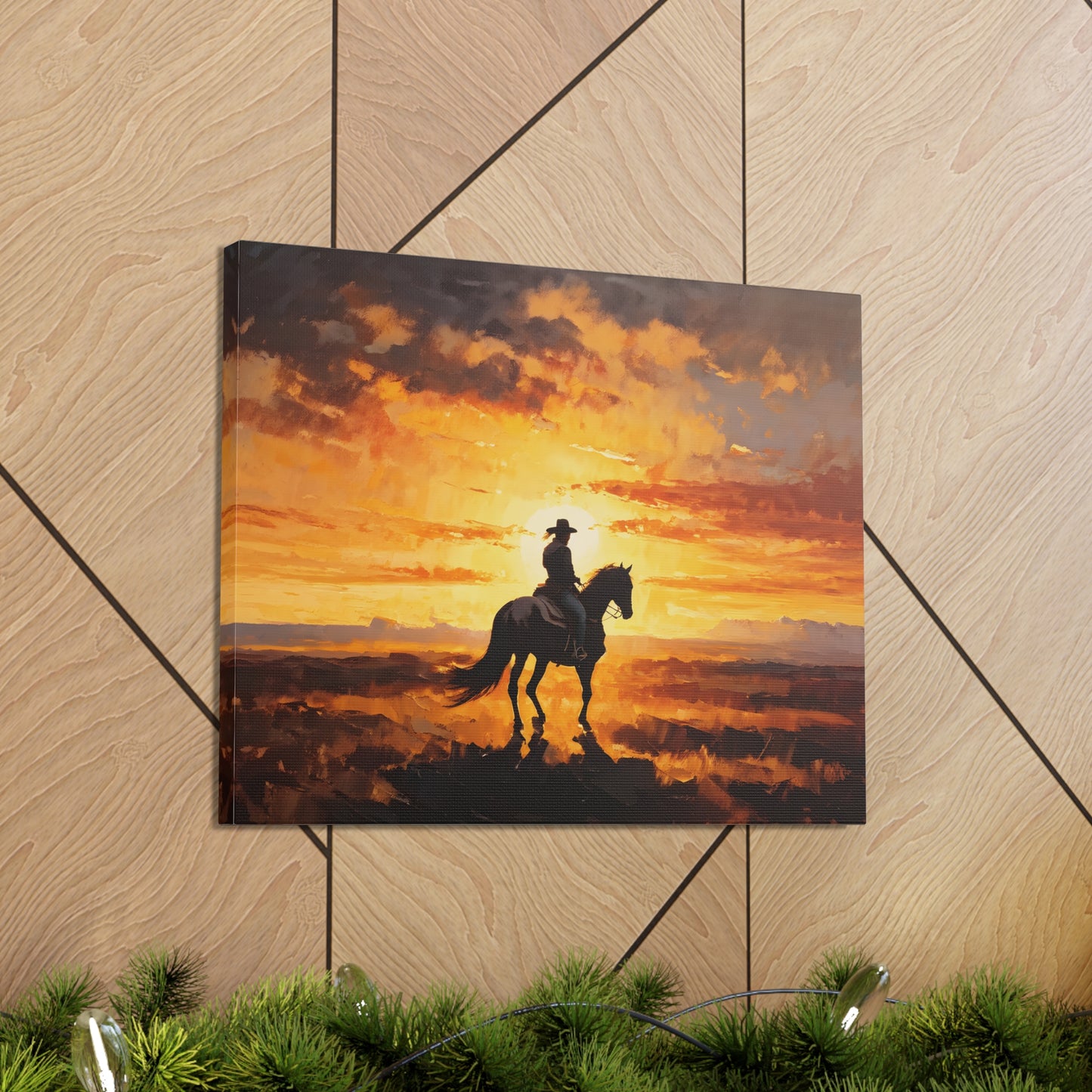 Cowboy's Silhouette: Classic Oil Painting Wall Décor