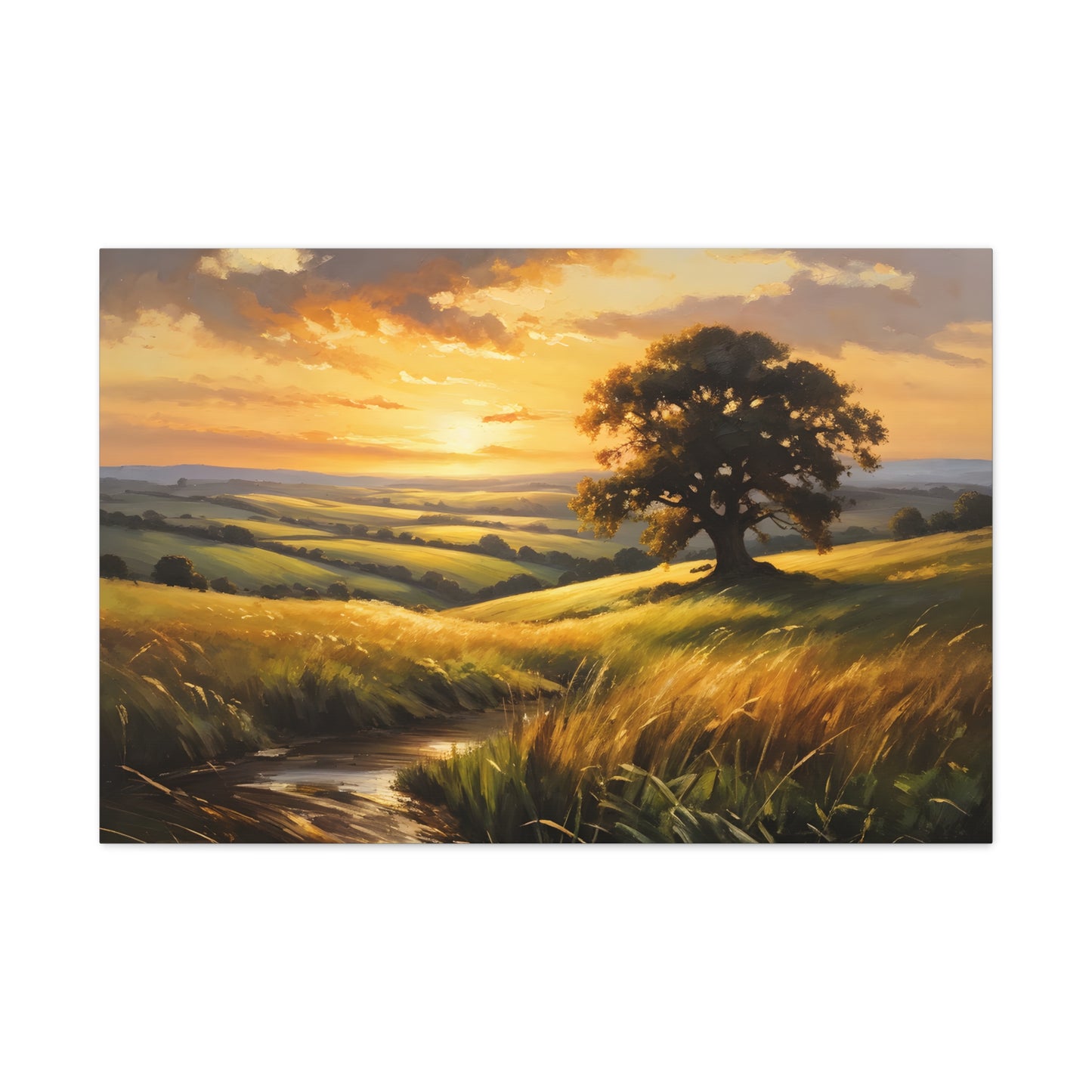 Sunrise Meadow: Classic Oil Painting Wall Décor