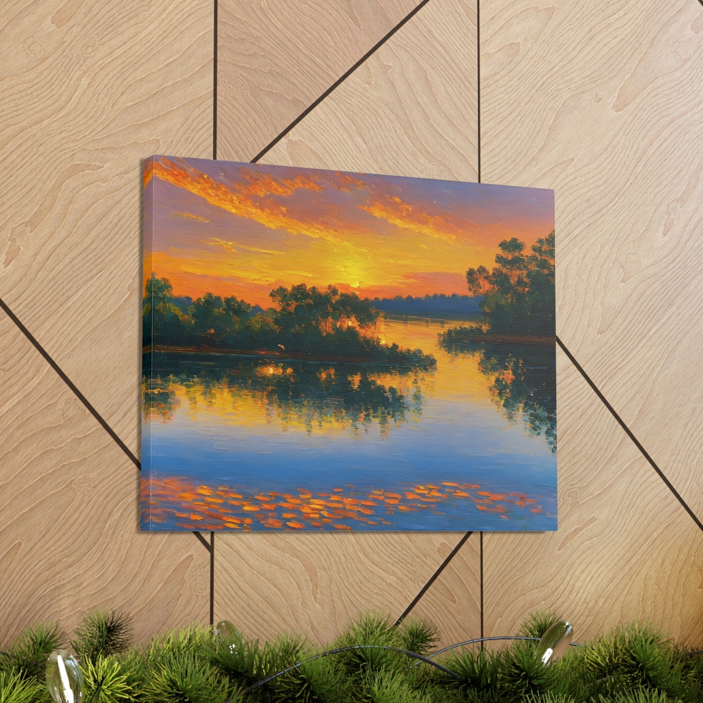 Serene Lakeside: Classic Oil Painting Wall Décor