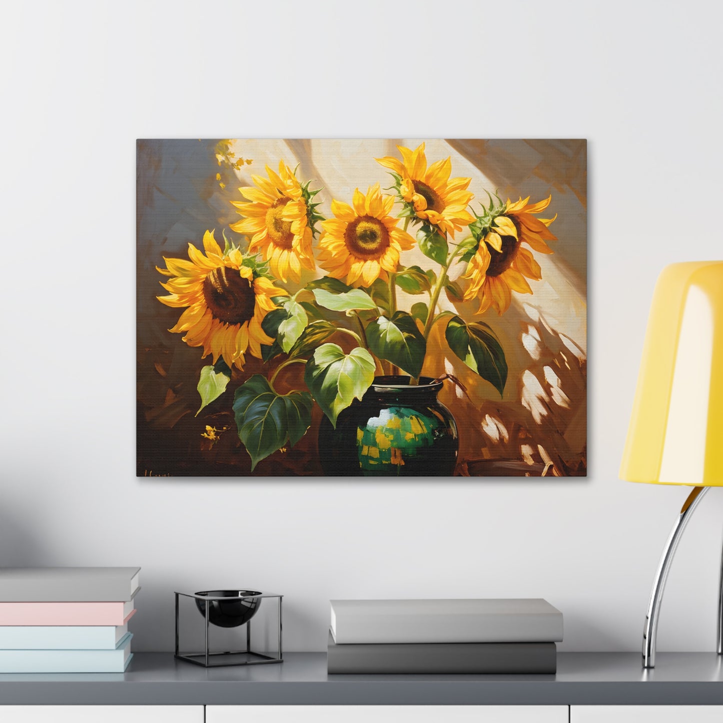 Illuminated Sunflowers: Classic Oil Painting Wall Décor