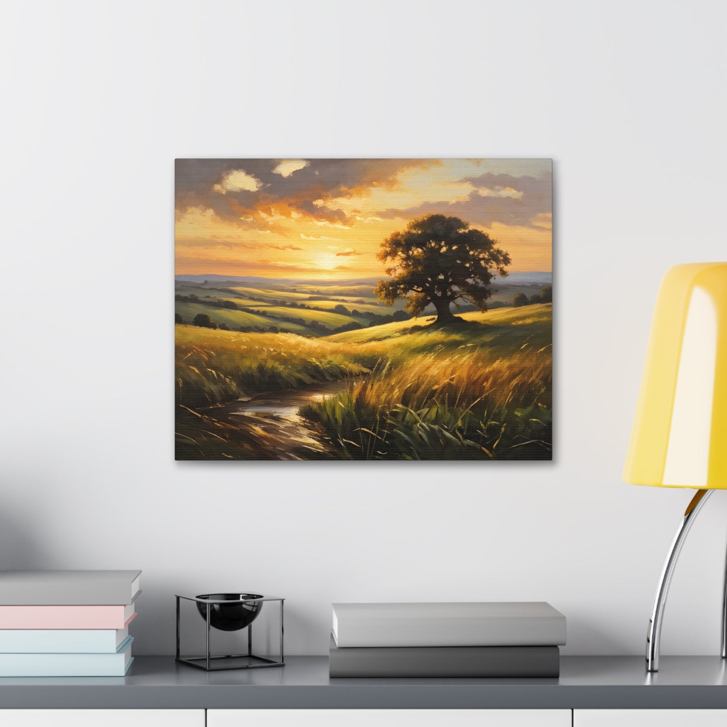 Sunrise Meadow: Classic Oil Painting Wall Décor