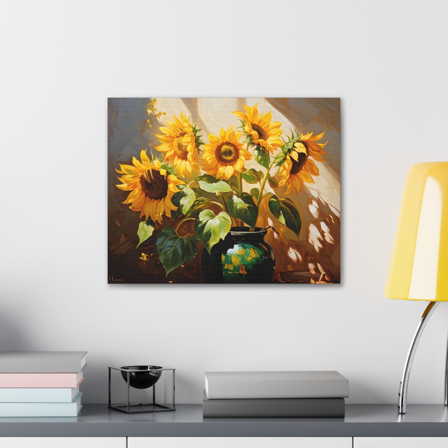 Illuminated Sunflowers: Classic Oil Painting Wall Décor