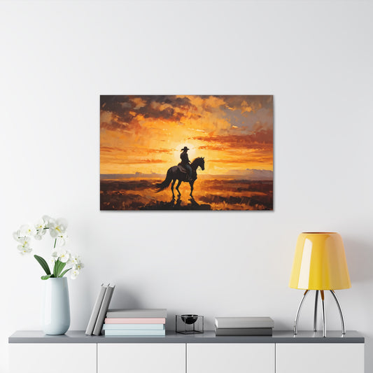 Cowboy's Silhouette: Classic Oil Painting Wall Décor