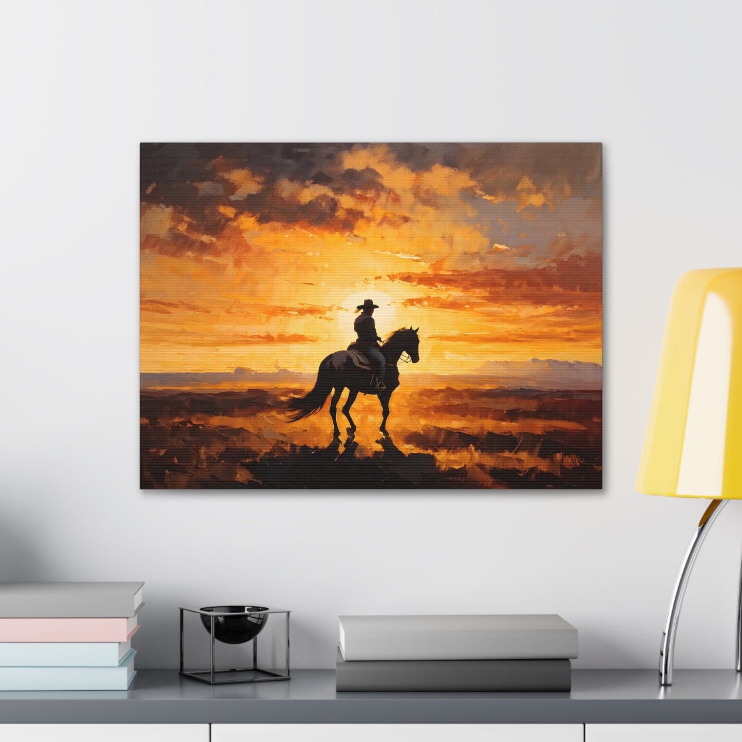 Cowboy's Silhouette: Classic Oil Painting Wall Décor