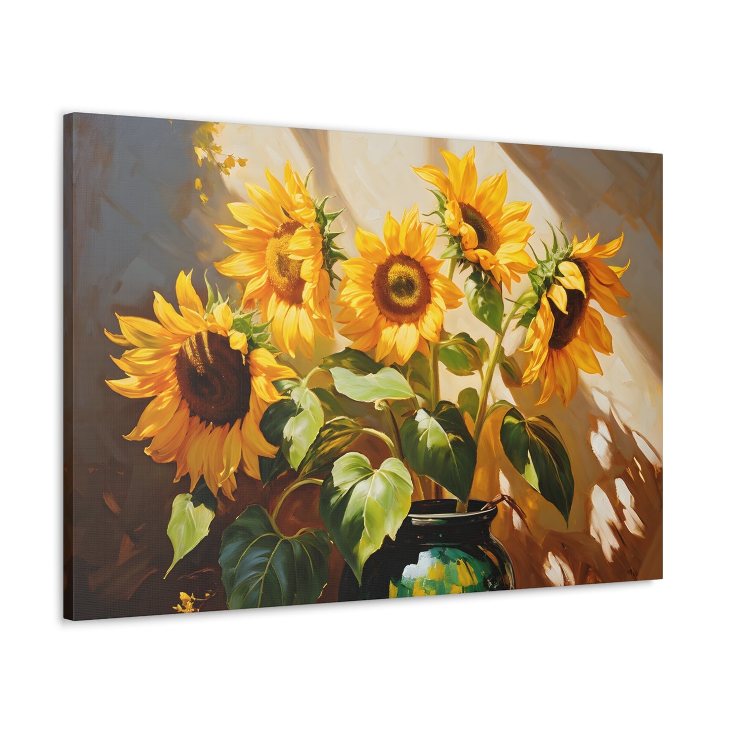 Illuminated Sunflowers: Classic Oil Painting Wall Décor