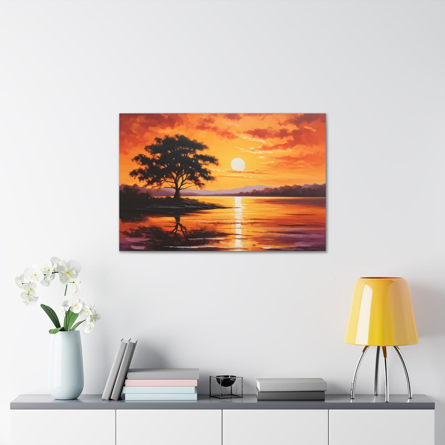 Sunset Cascade: Classic Oil Painting Wall Décor