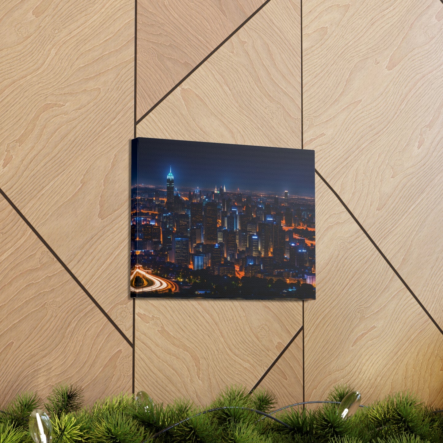 Nightfall Urban Tapestry: Cityscape Wall Décor