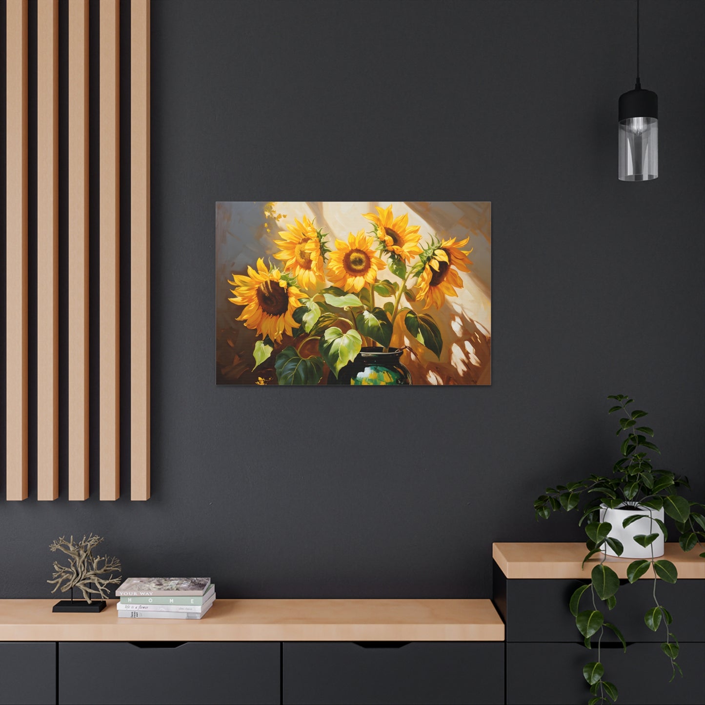 Illuminated Sunflowers: Classic Oil Painting Wall Décor