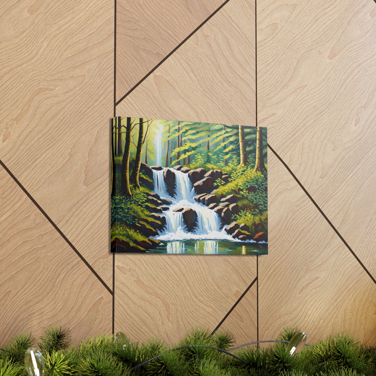 Lush Waterfall: Classic Oil Painting Wall Décor