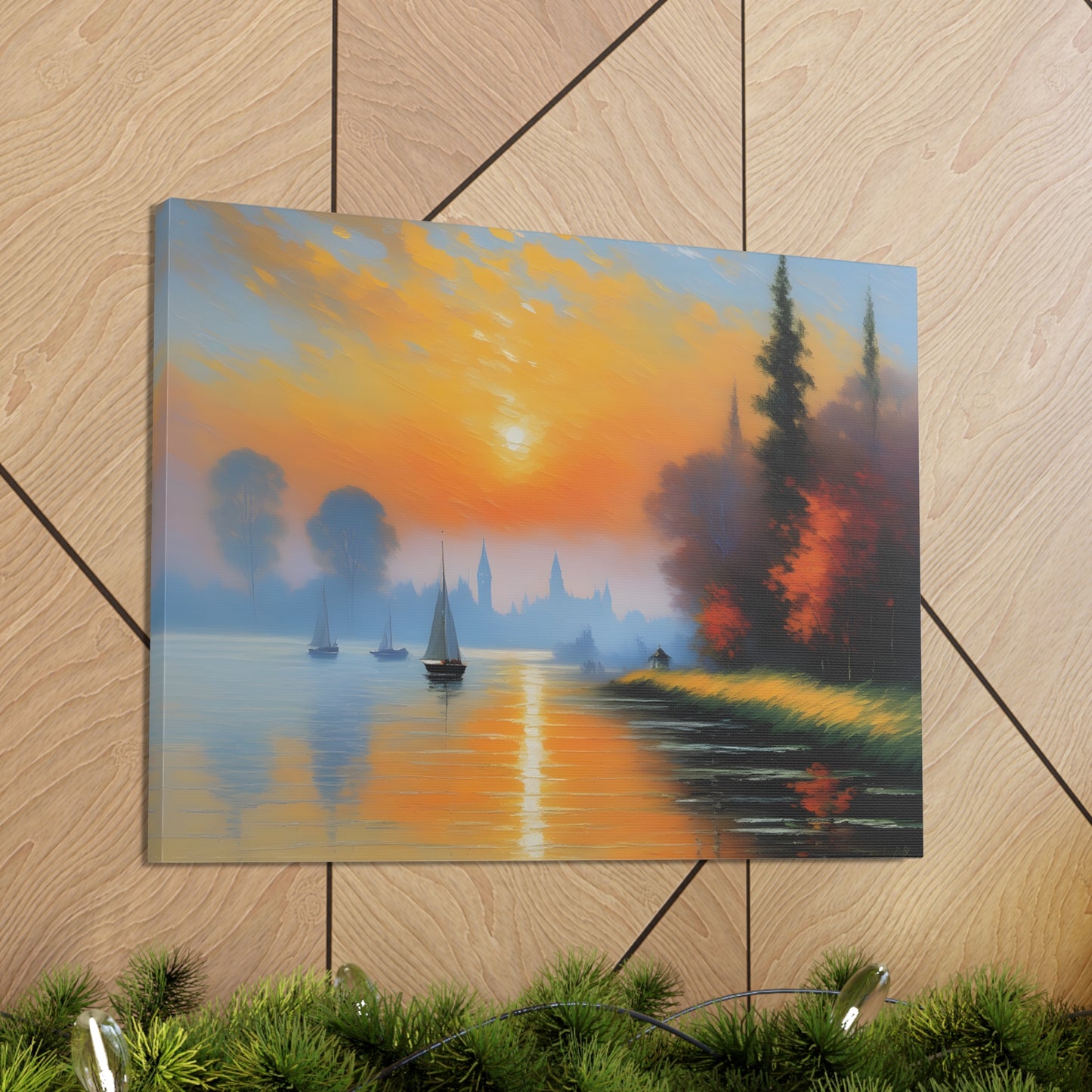 Lakeside Reflections: Classic Oil Painting Wall Décor