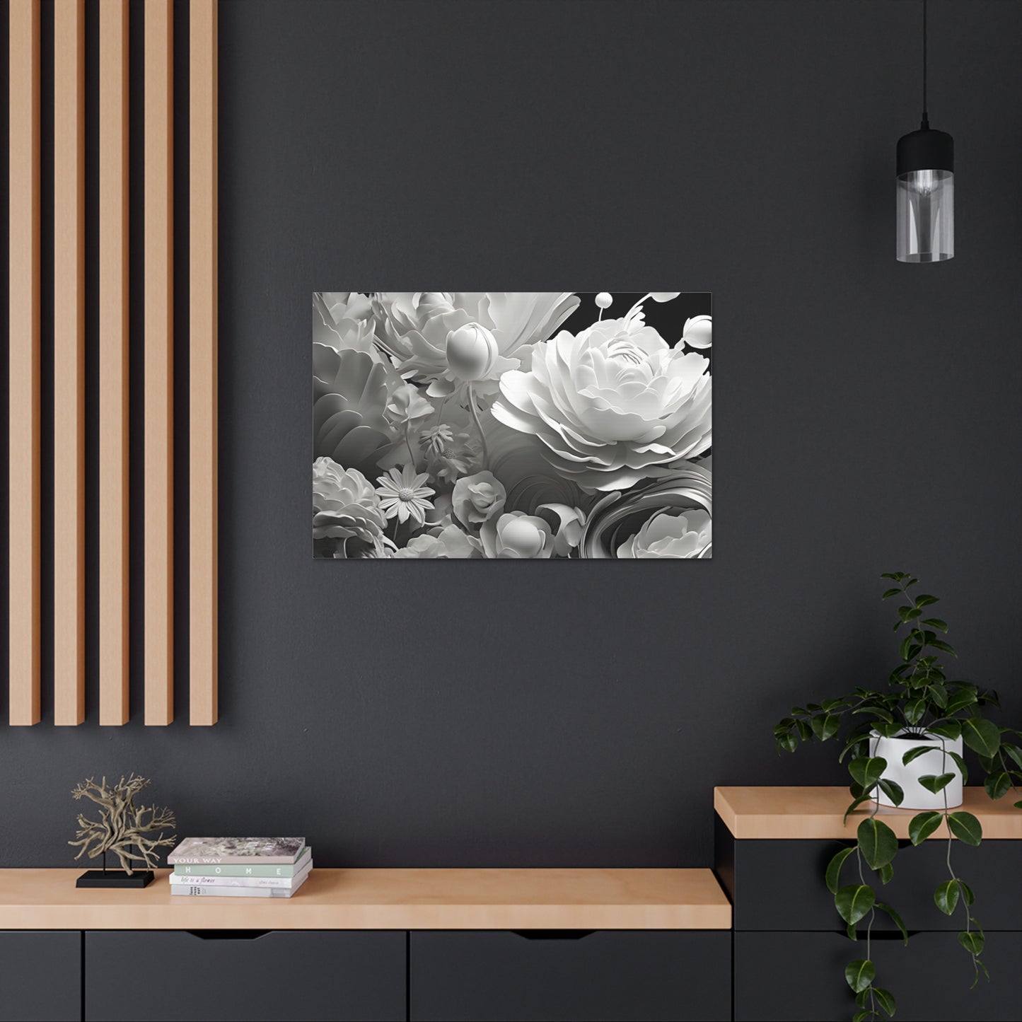 Marble Petals: Black and White Wall Décor