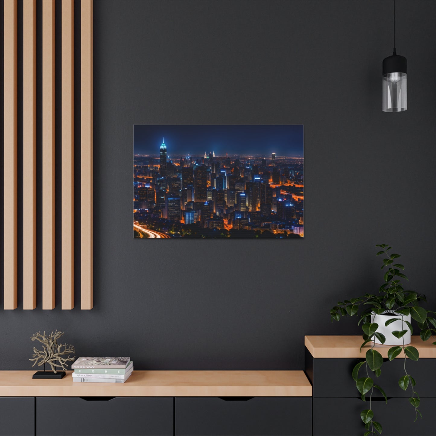 Nightfall Urban Tapestry: Cityscape Wall Décor