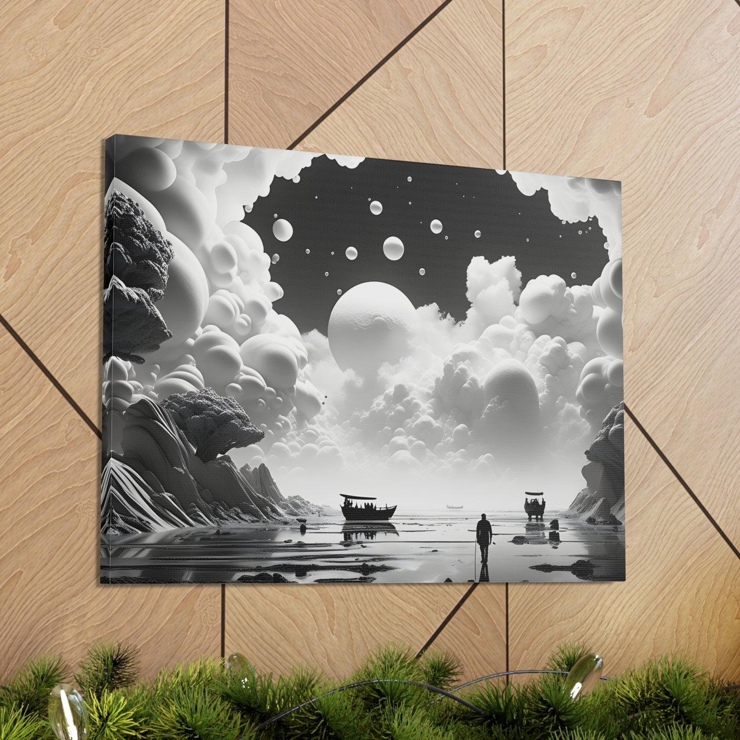 Celestial Waterway: Black and White Wall Décor