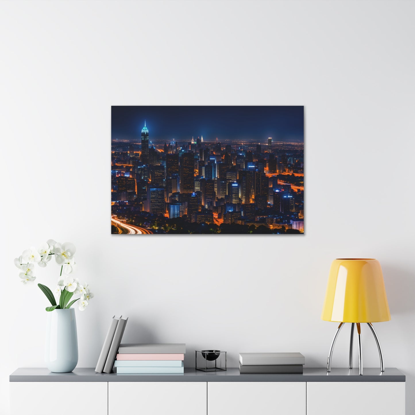 Nightfall Urban Tapestry: Cityscape Wall Décor