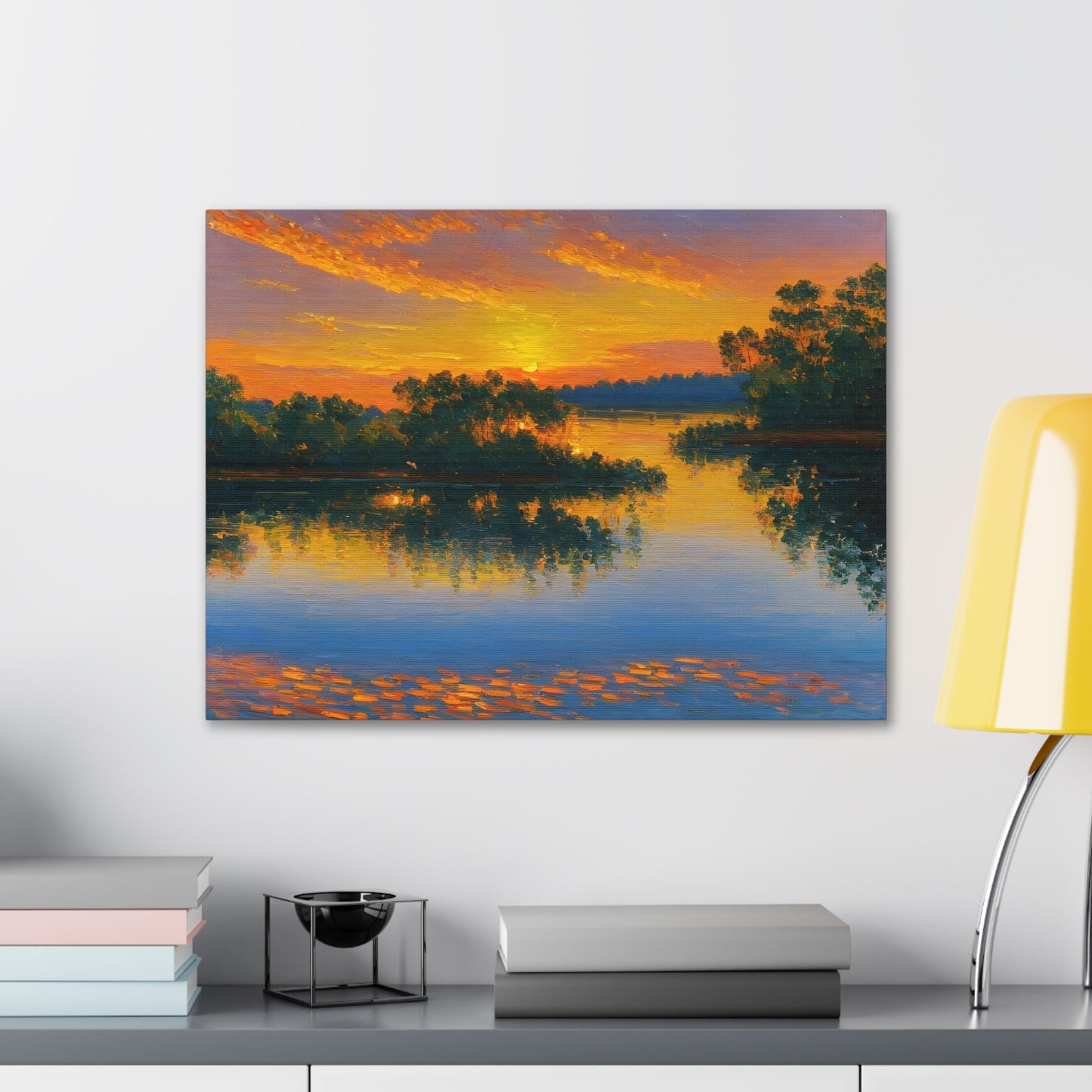 Serene Lakeside: Classic Oil Painting Wall Décor