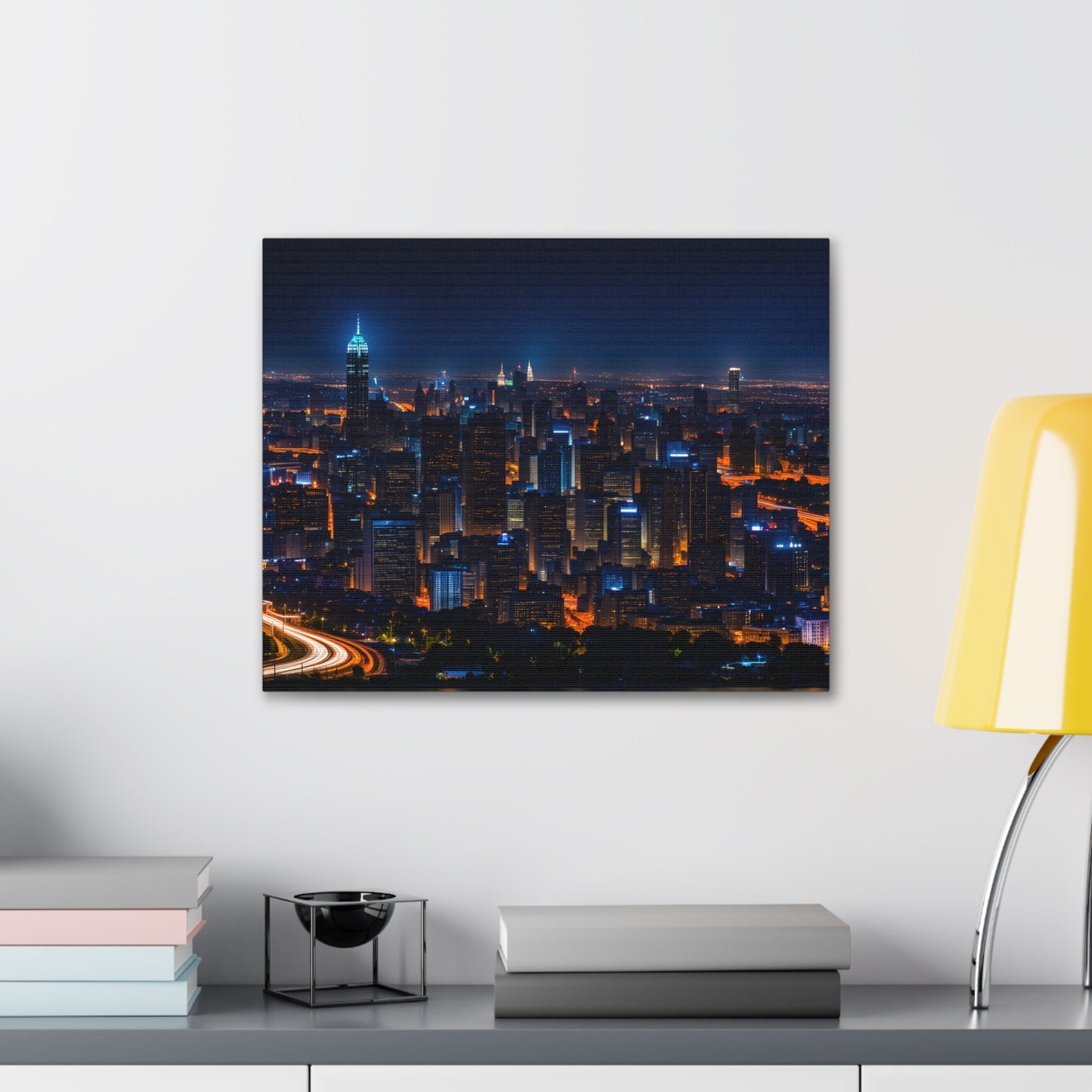 Nightfall Urban Tapestry: Cityscape Wall Décor