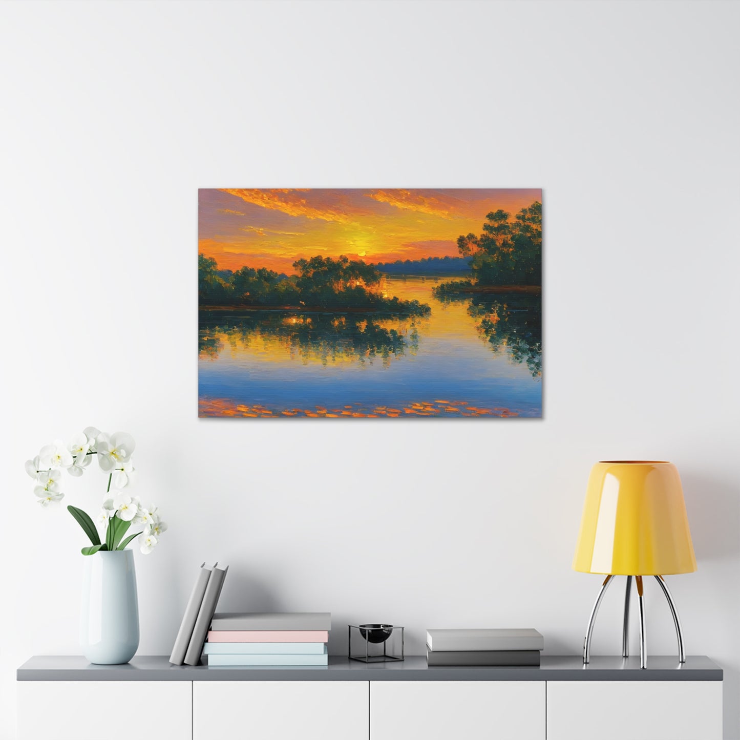 Serene Lakeside: Classic Oil Painting Wall Décor