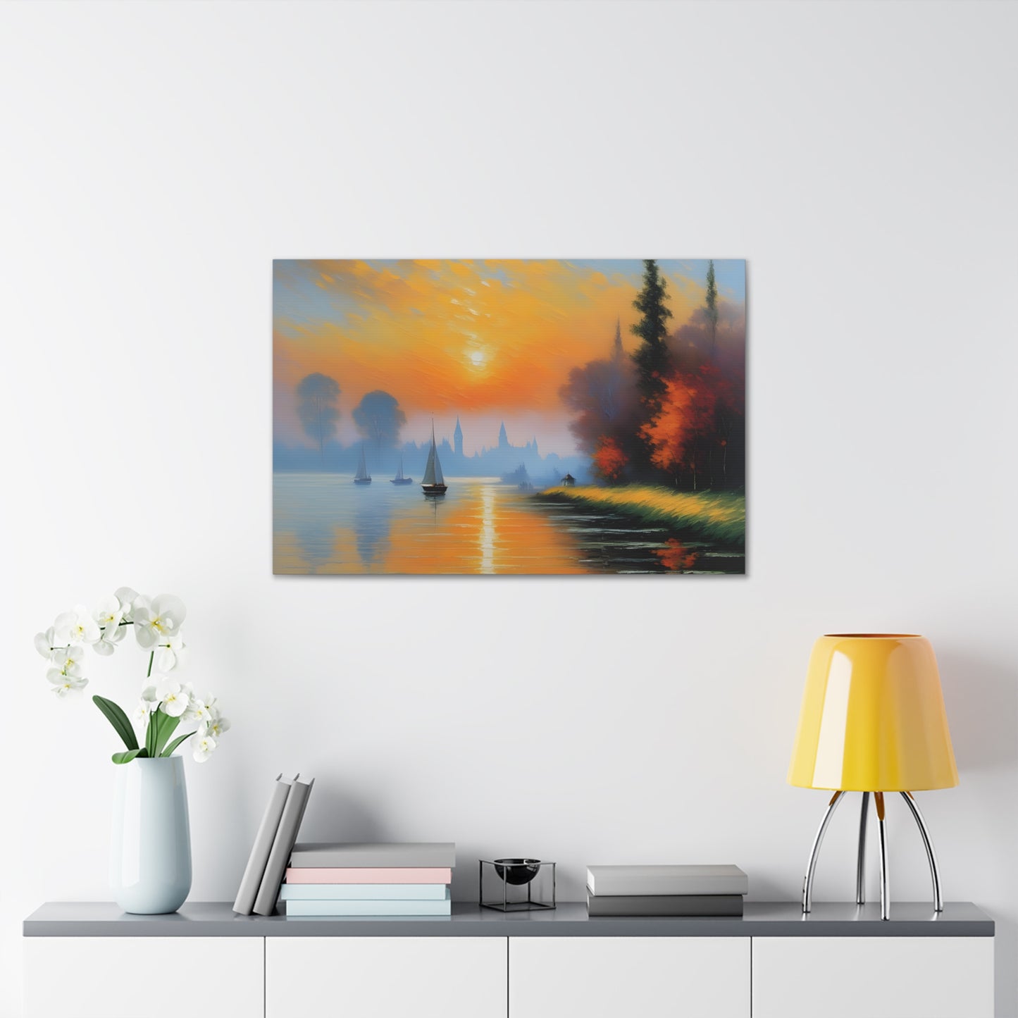 Lakeside Reflections: Classic Oil Painting Wall Décor