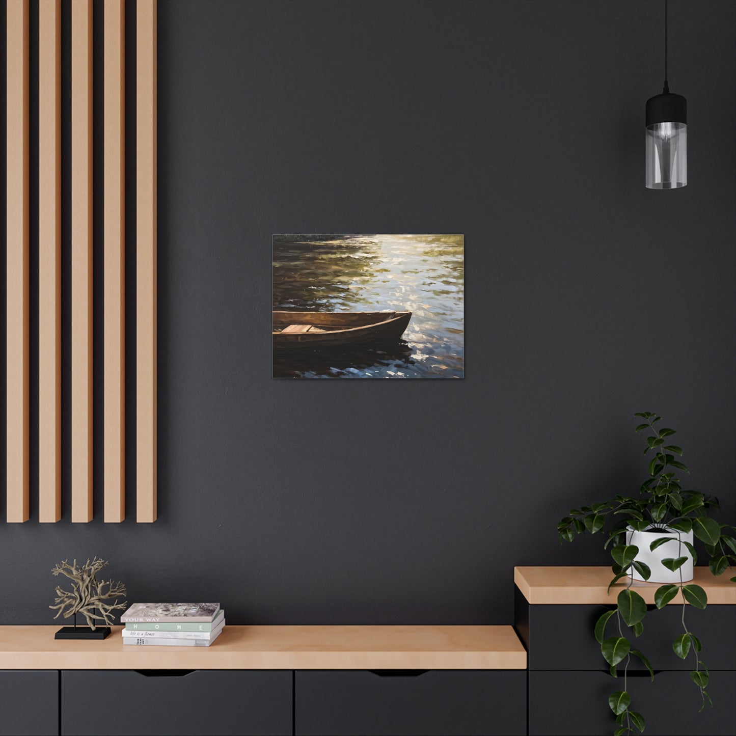 Serene Boat: Classic Oil Painting Wall Décor