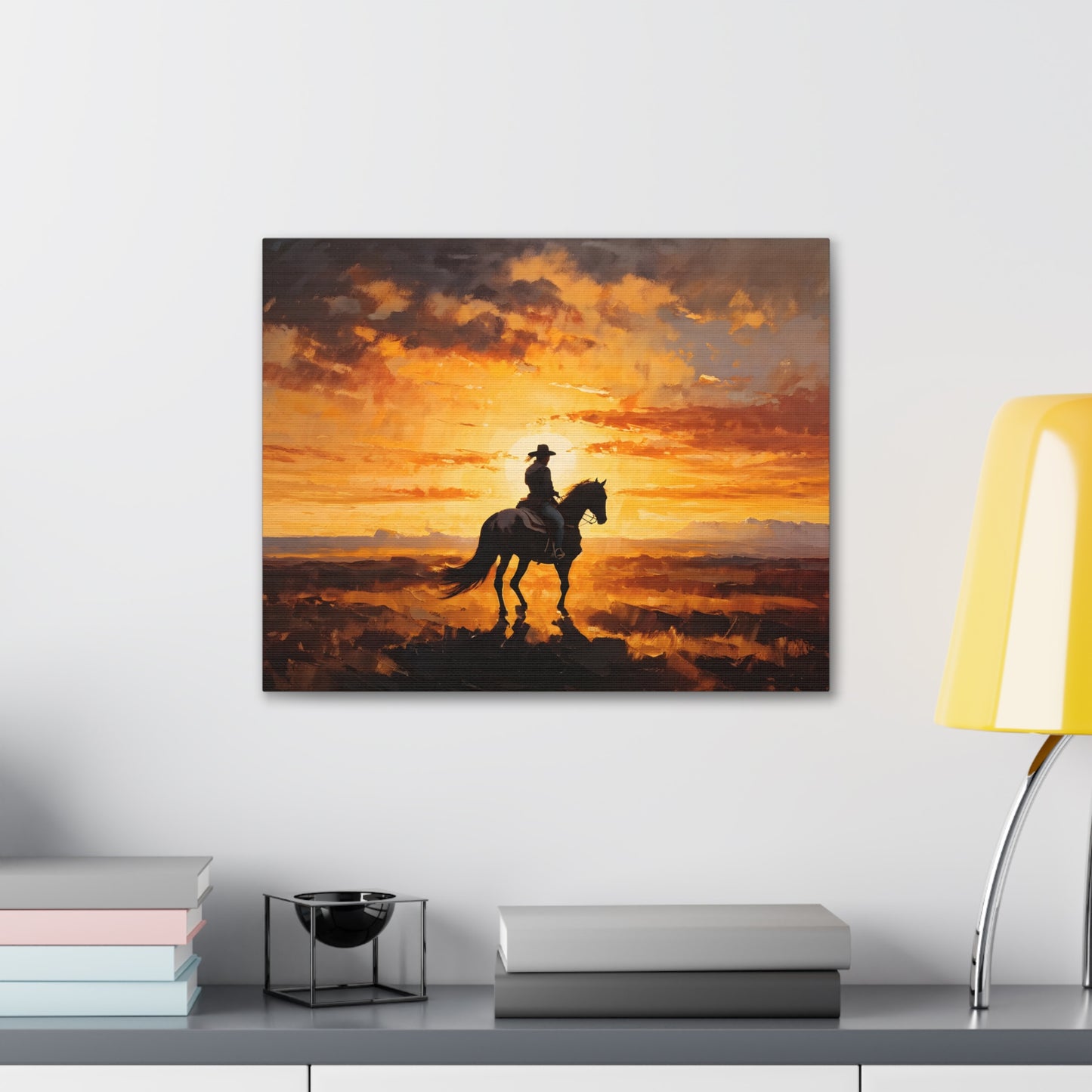 Cowboy's Silhouette: Classic Oil Painting Wall Décor