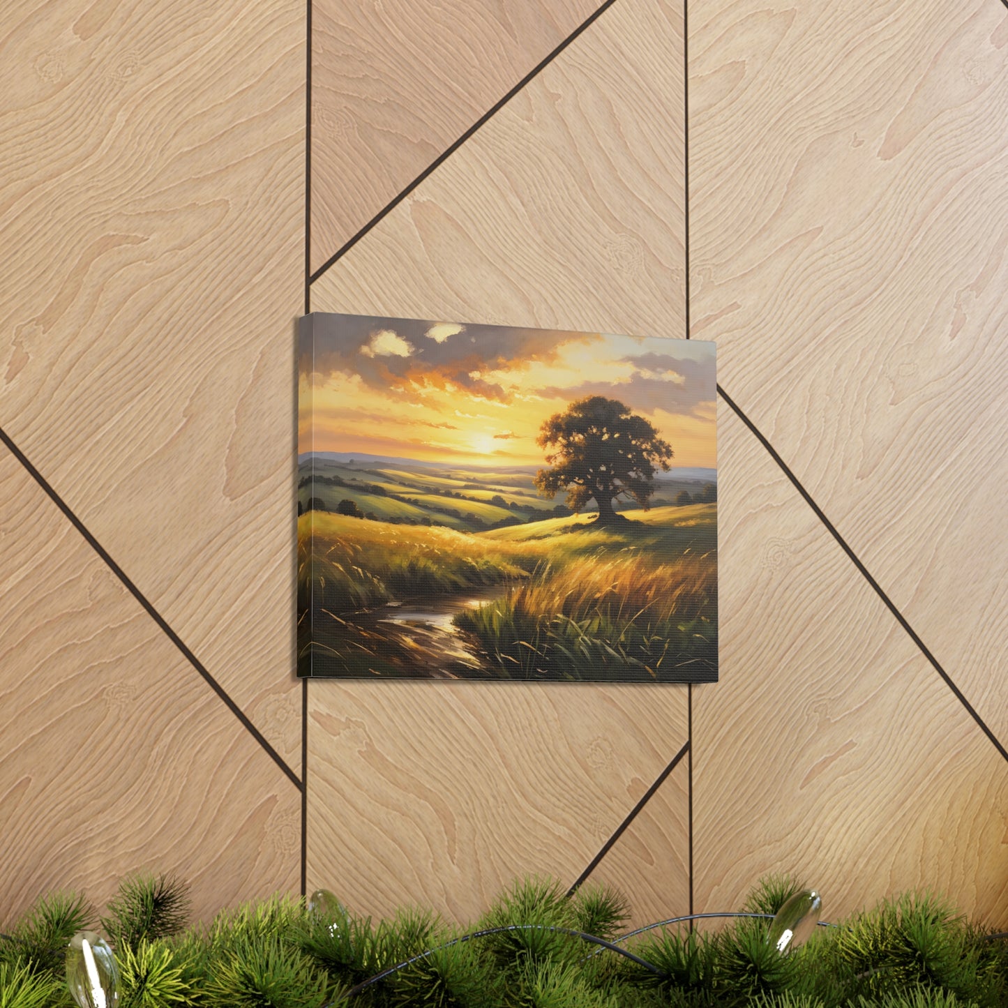 Sunrise Meadow: Classic Oil Painting Wall Décor