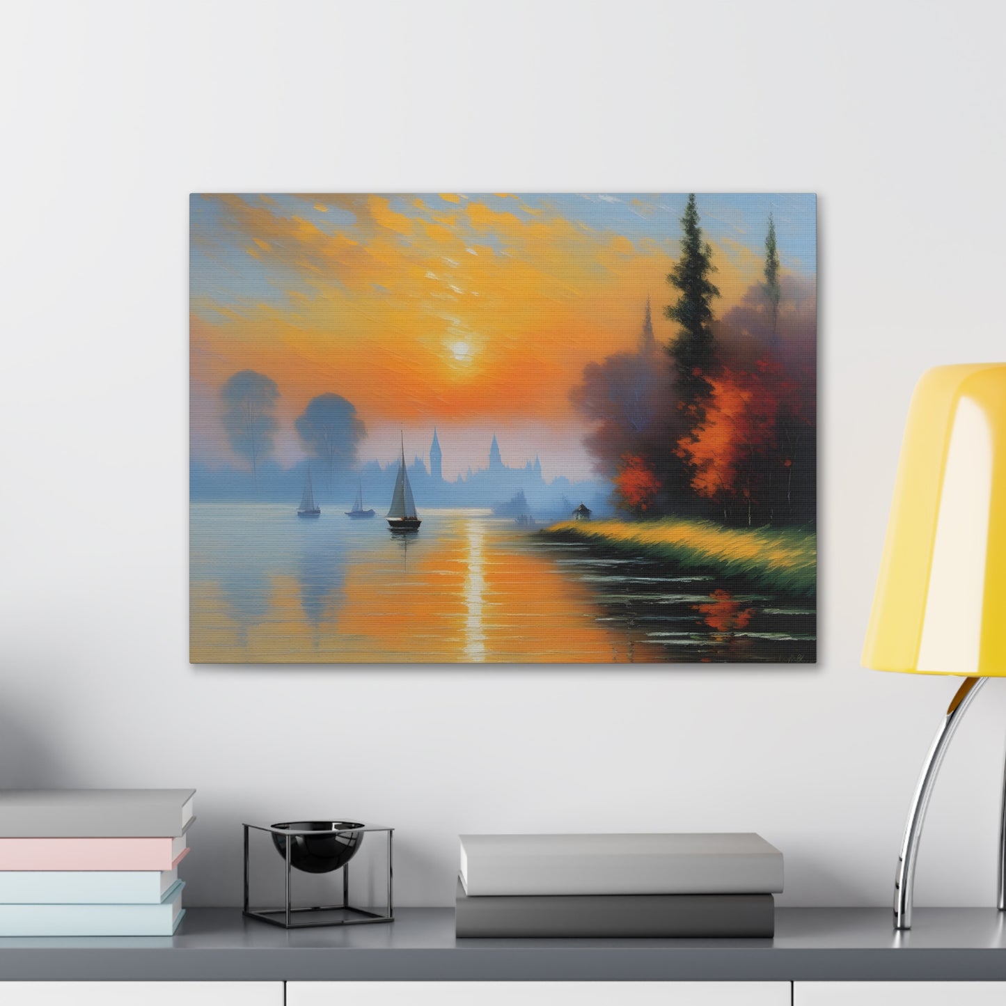 Lakeside Reflections: Classic Oil Painting Wall Décor