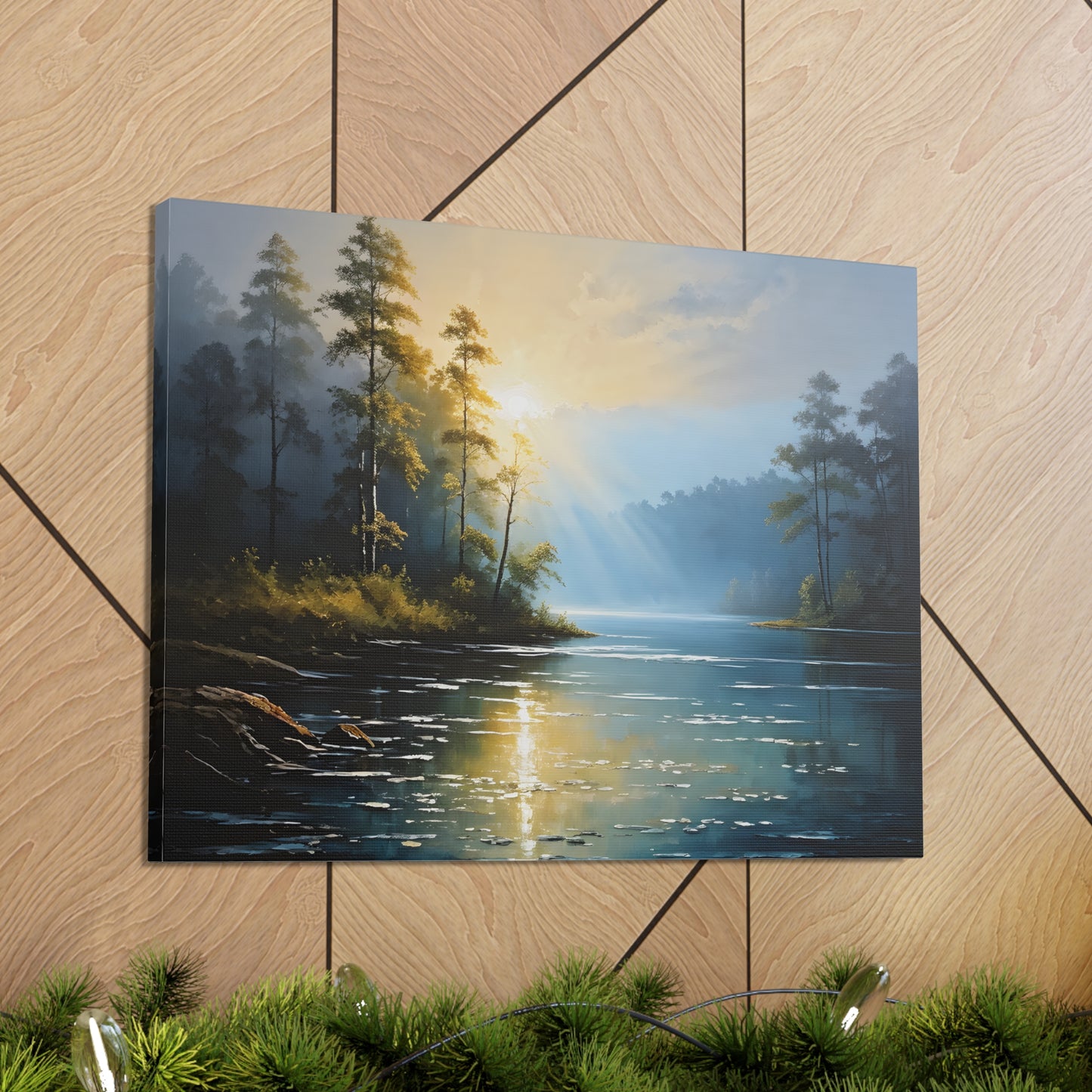 Foggy Lakeside: Classic Oil Painting Wall Décor