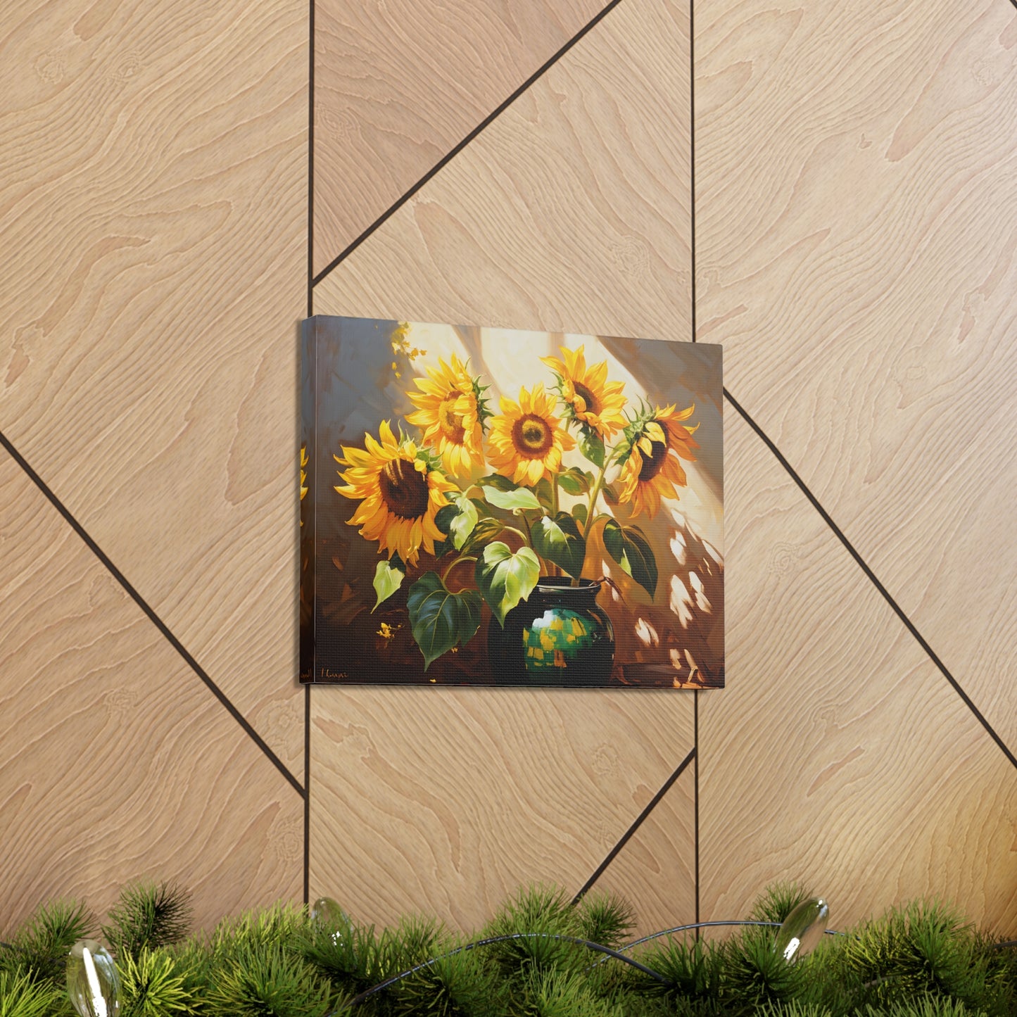 Illuminated Sunflowers: Classic Oil Painting Wall Décor