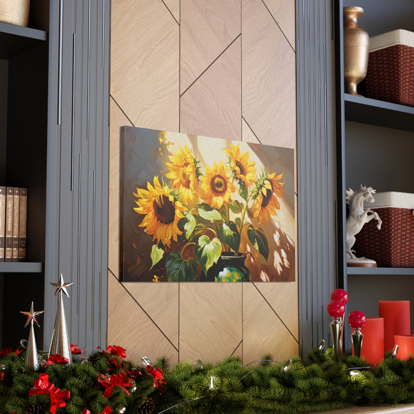 Illuminated Sunflowers: Classic Oil Painting Wall Décor