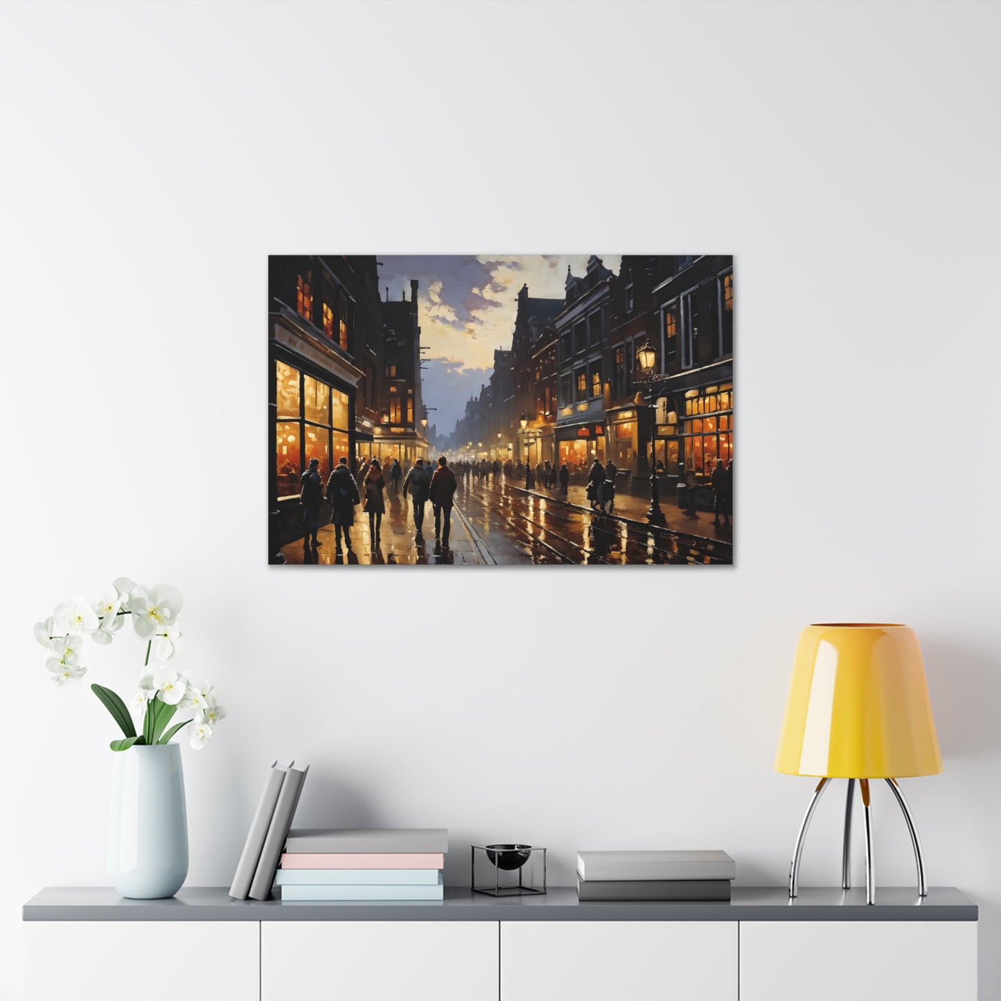 Street Scape Glow: Classic Oil Painting Wall Décor