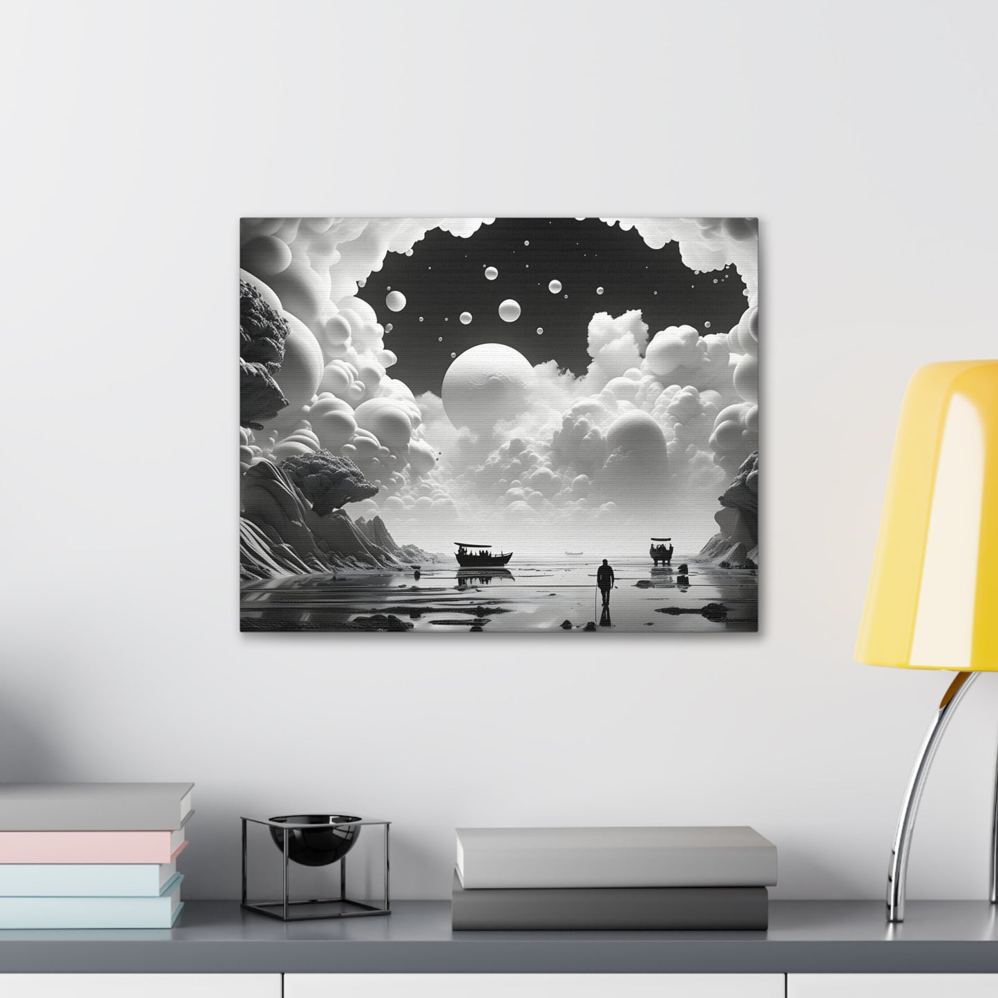 Celestial Waterway: Black and White Wall Décor