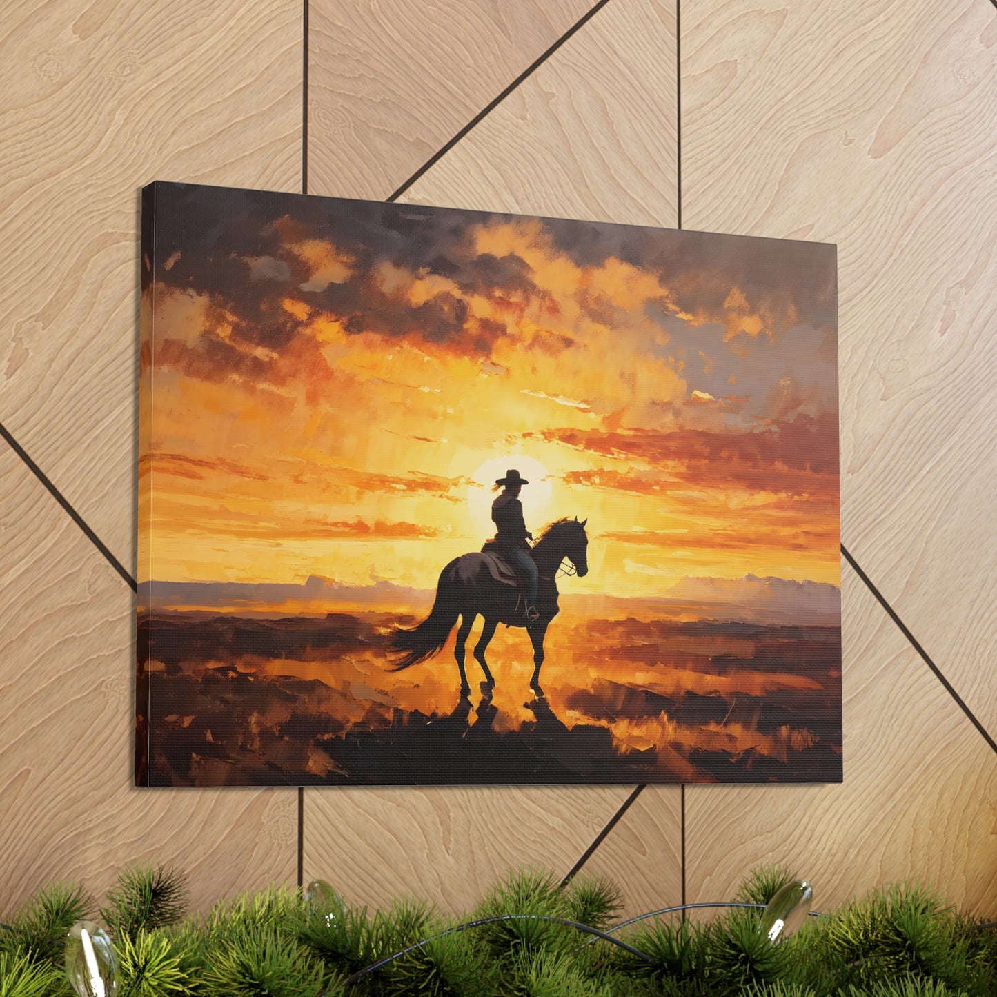 Cowboy's Silhouette: Classic Oil Painting Wall Décor