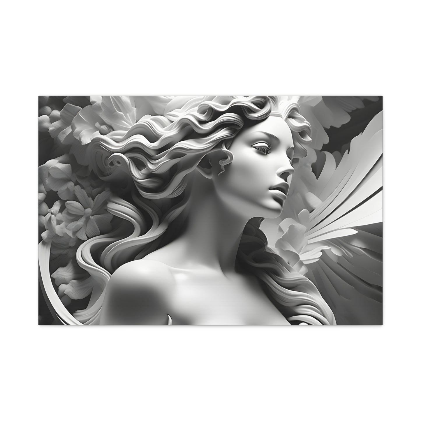 Statue in Bloom: Black and White Wall Décor