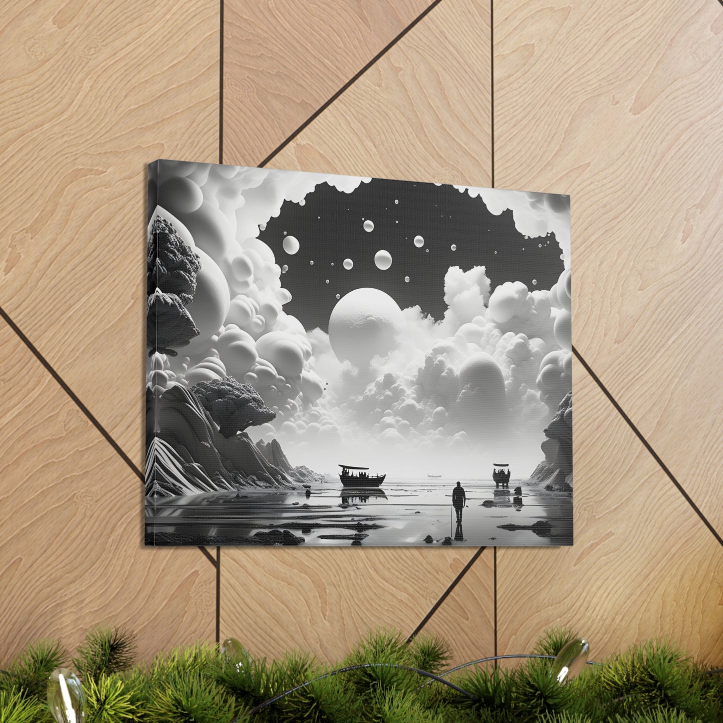 Celestial Waterway: Black and White Wall Décor