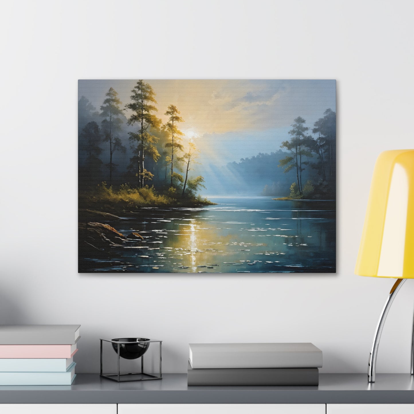 Foggy Lakeside: Classic Oil Painting Wall Décor