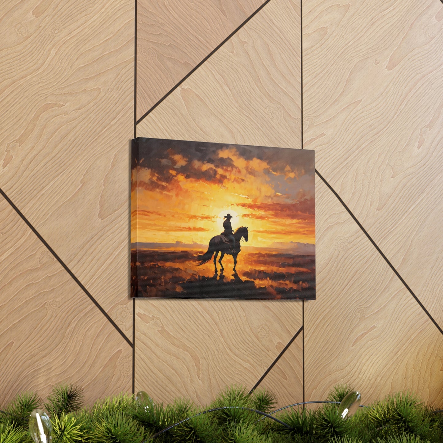 Cowboy's Silhouette: Classic Oil Painting Wall Décor