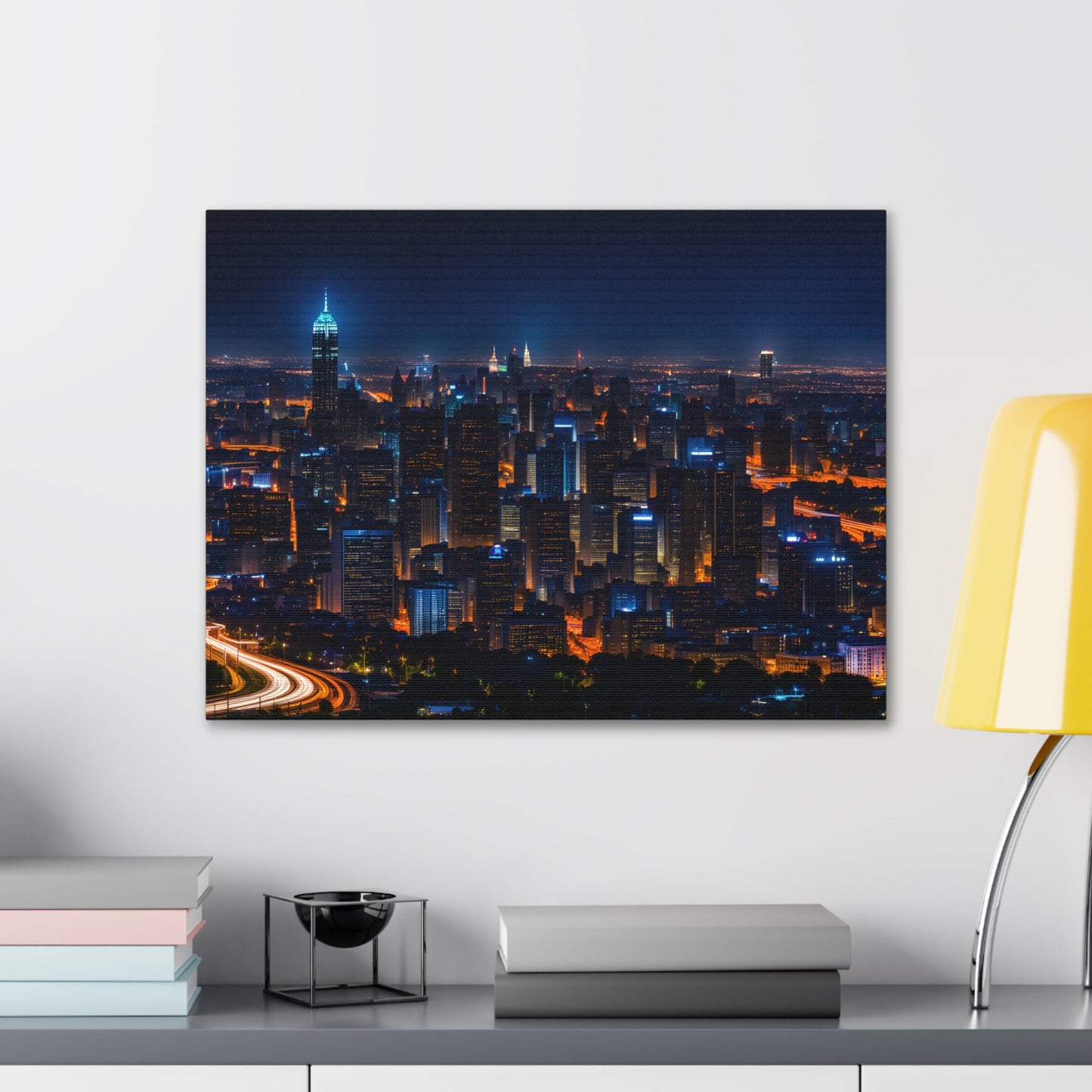 Nightfall Urban Tapestry: Cityscape Wall Décor