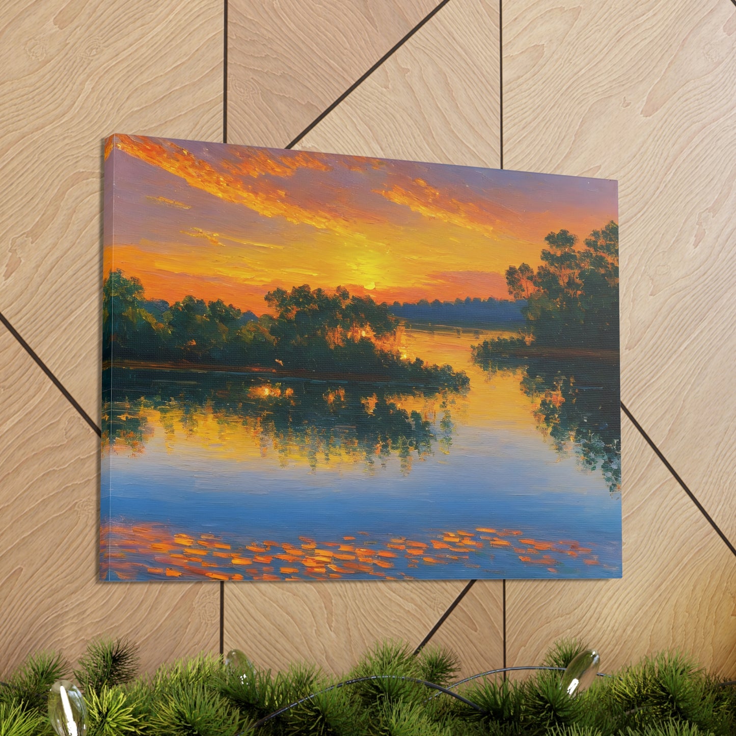 Serene Lakeside: Classic Oil Painting Wall Décor