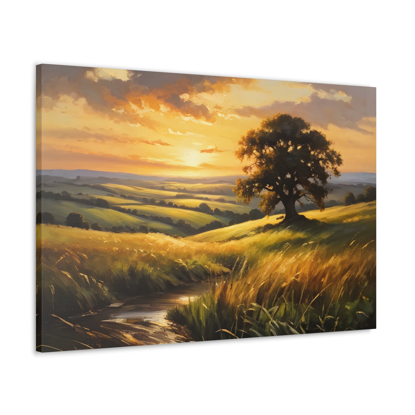 Sunrise Meadow: Classic Oil Painting Wall Décor