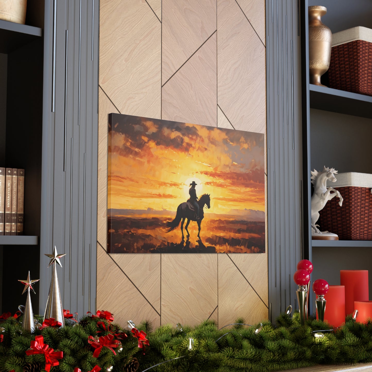 Cowboy's Silhouette: Classic Oil Painting Wall Décor