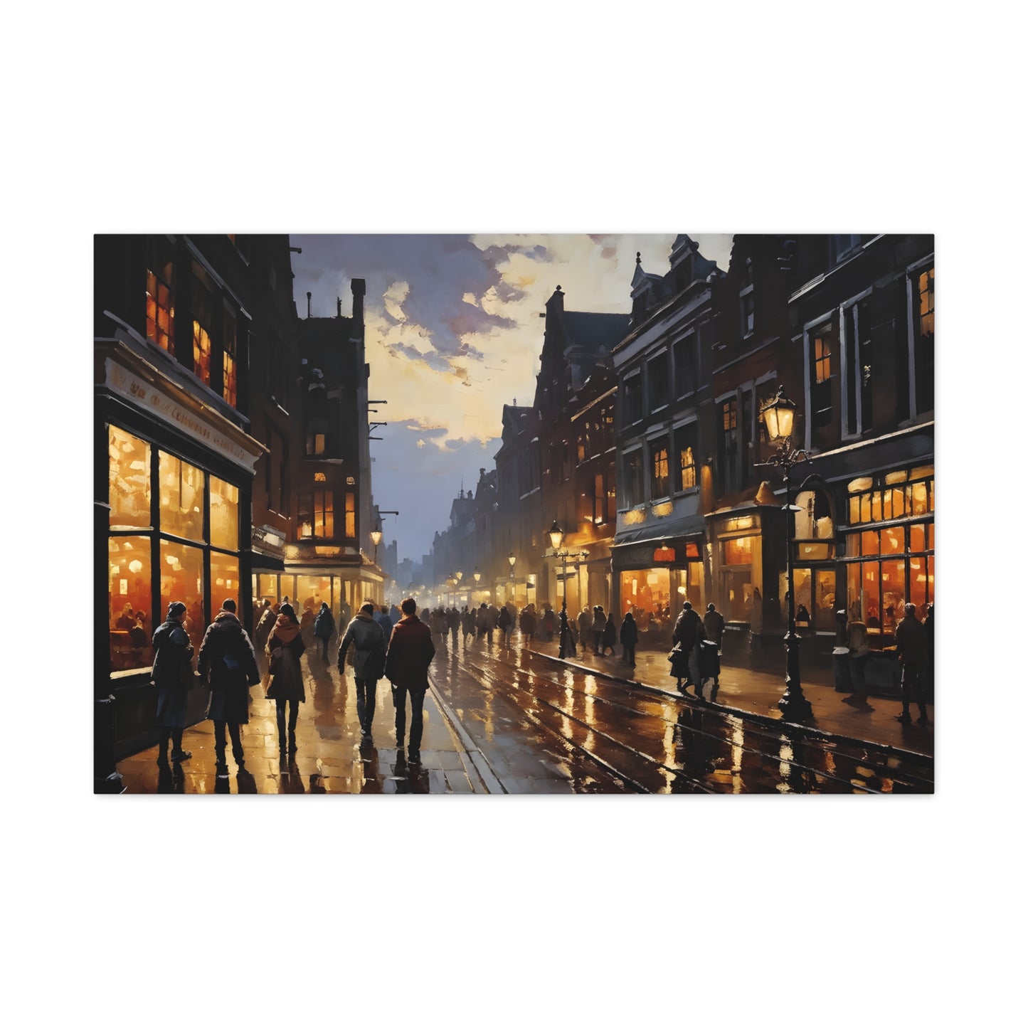 Street Scape Glow: Classic Oil Painting Wall Décor