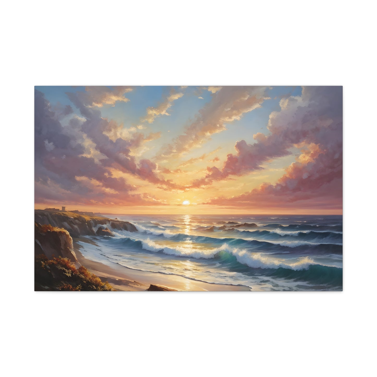 Coastal Sunrise: Classic Oil Painting Wall Décor