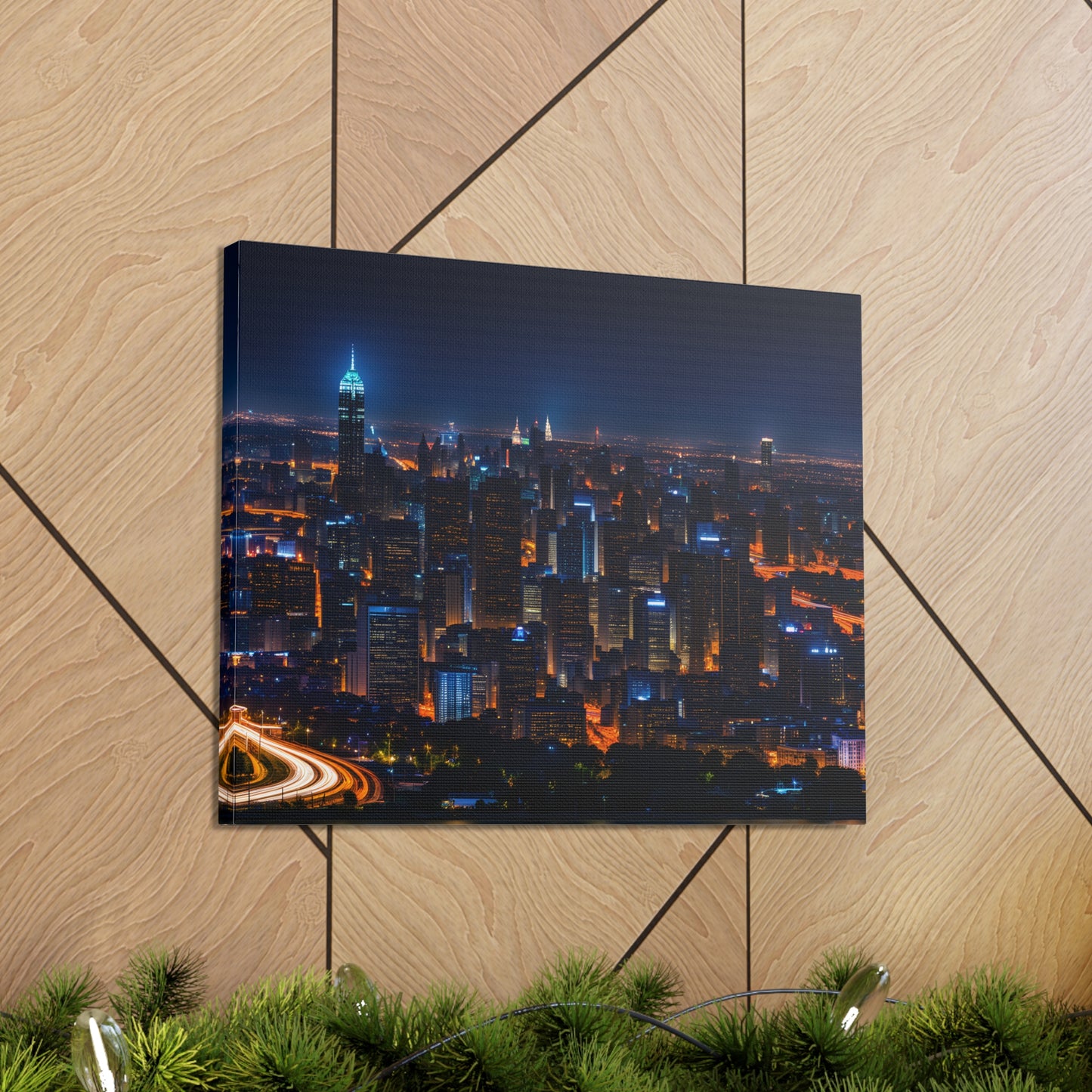 Nightfall Urban Tapestry: Cityscape Wall Décor